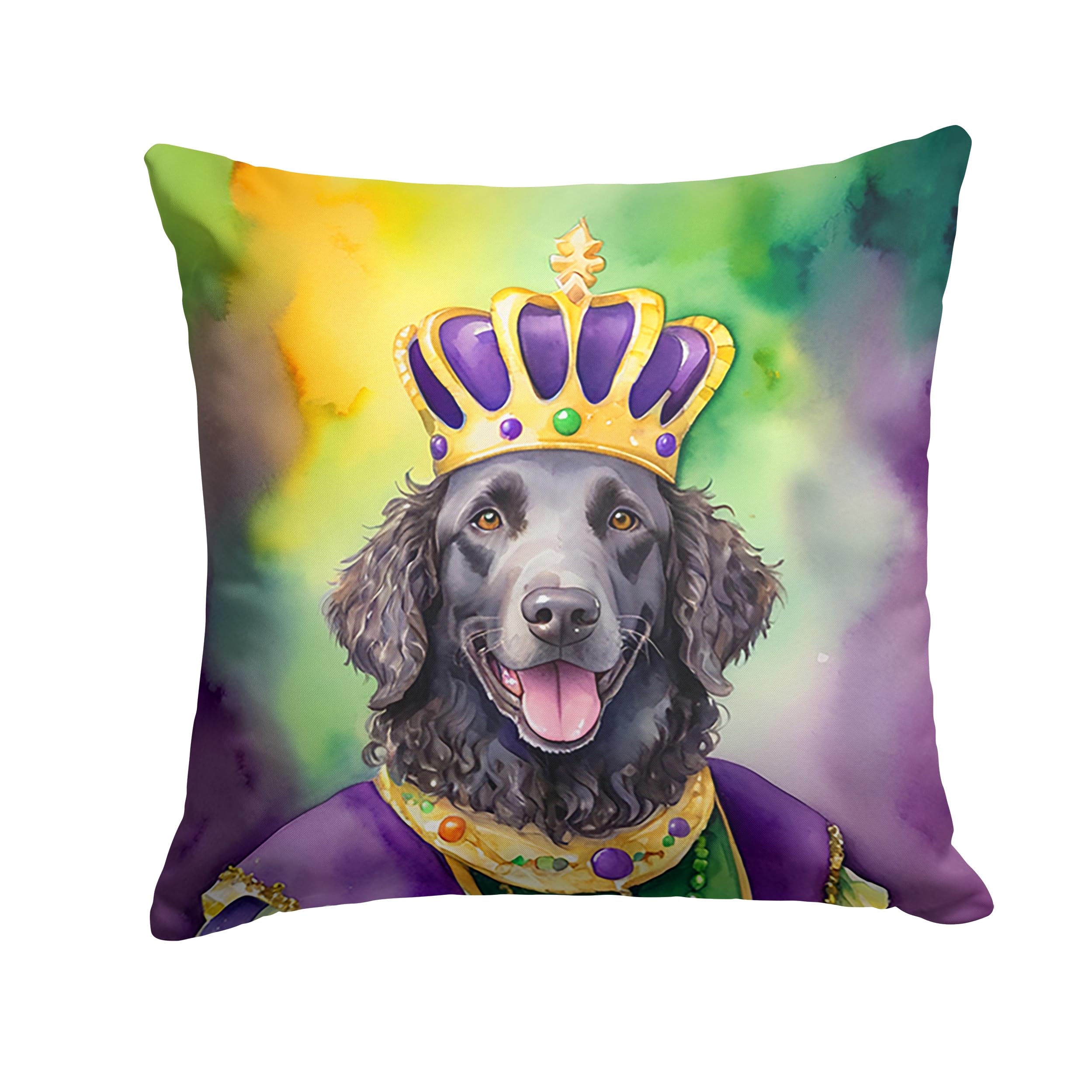 Carolines Treasures Curly-Coated Retriever King of Mardi Gras Throw Pillow Machine Washable, Indoor Outdoor Decorative Pillow for Couch, Bed or Patio, 18Hx18W