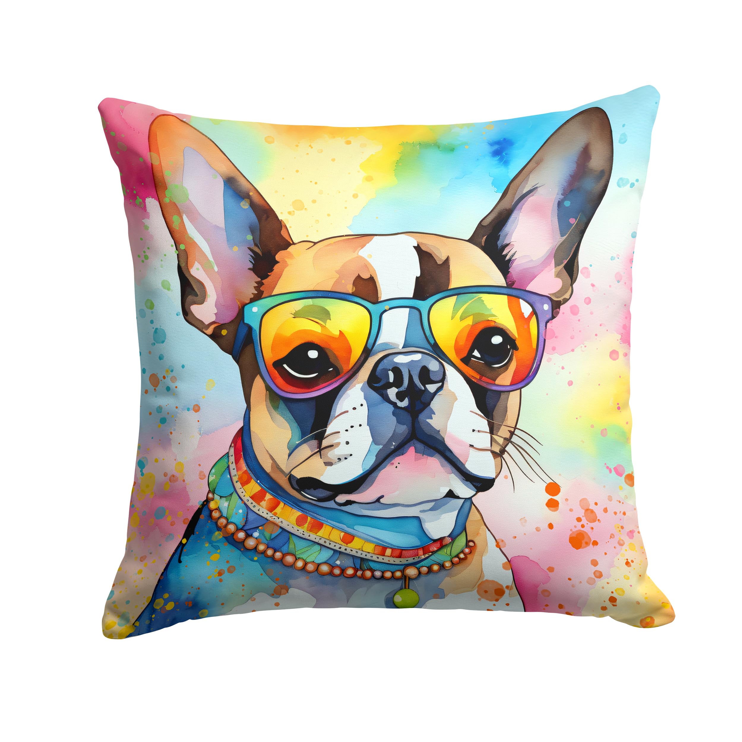Boston Terrier Hippie Dawg Throw Pillow