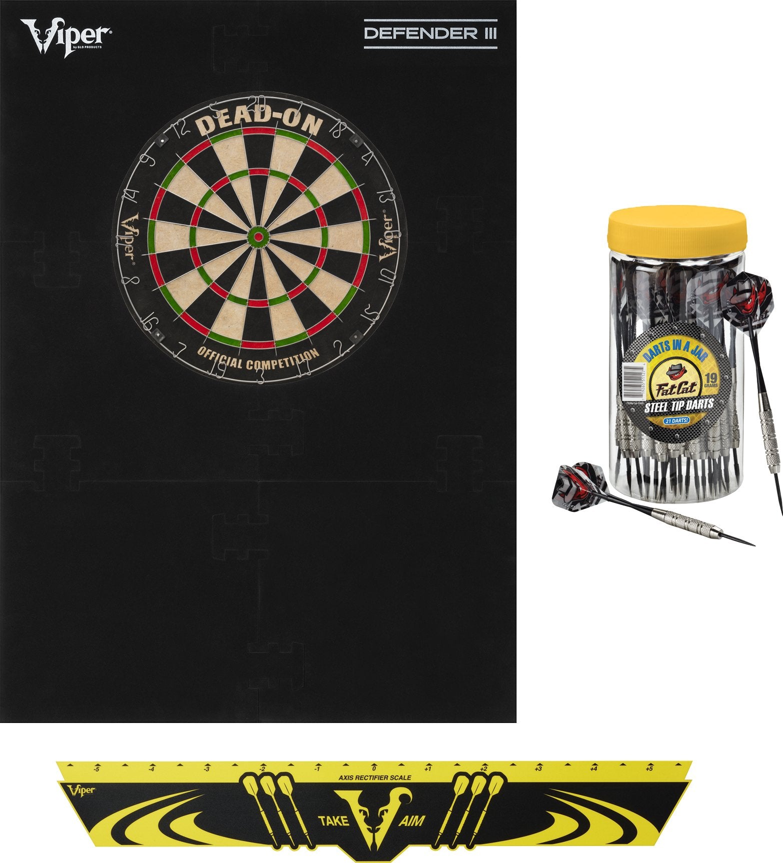 Viper Dead-On Sisal Dartboard, Defender III Dart Surround, Jar of 20 Darts and Viper Edge Throwline