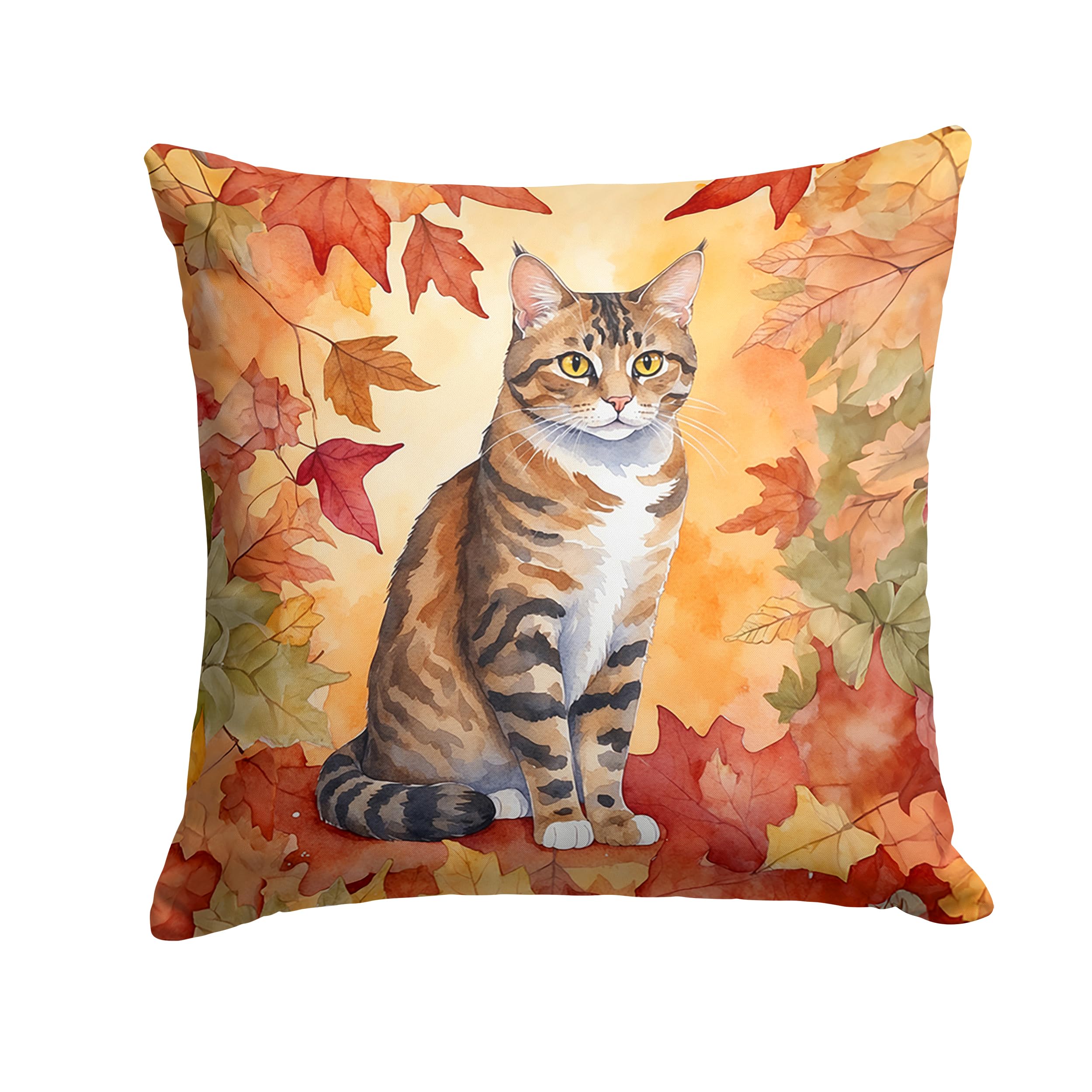 Carolines Treasures California Spangled Cat in Fall Leaves Throw Pillow Machine Washable, Indoor Outdoor Decorative Pillow for Couch, Bed or Patio, 14Hx14W