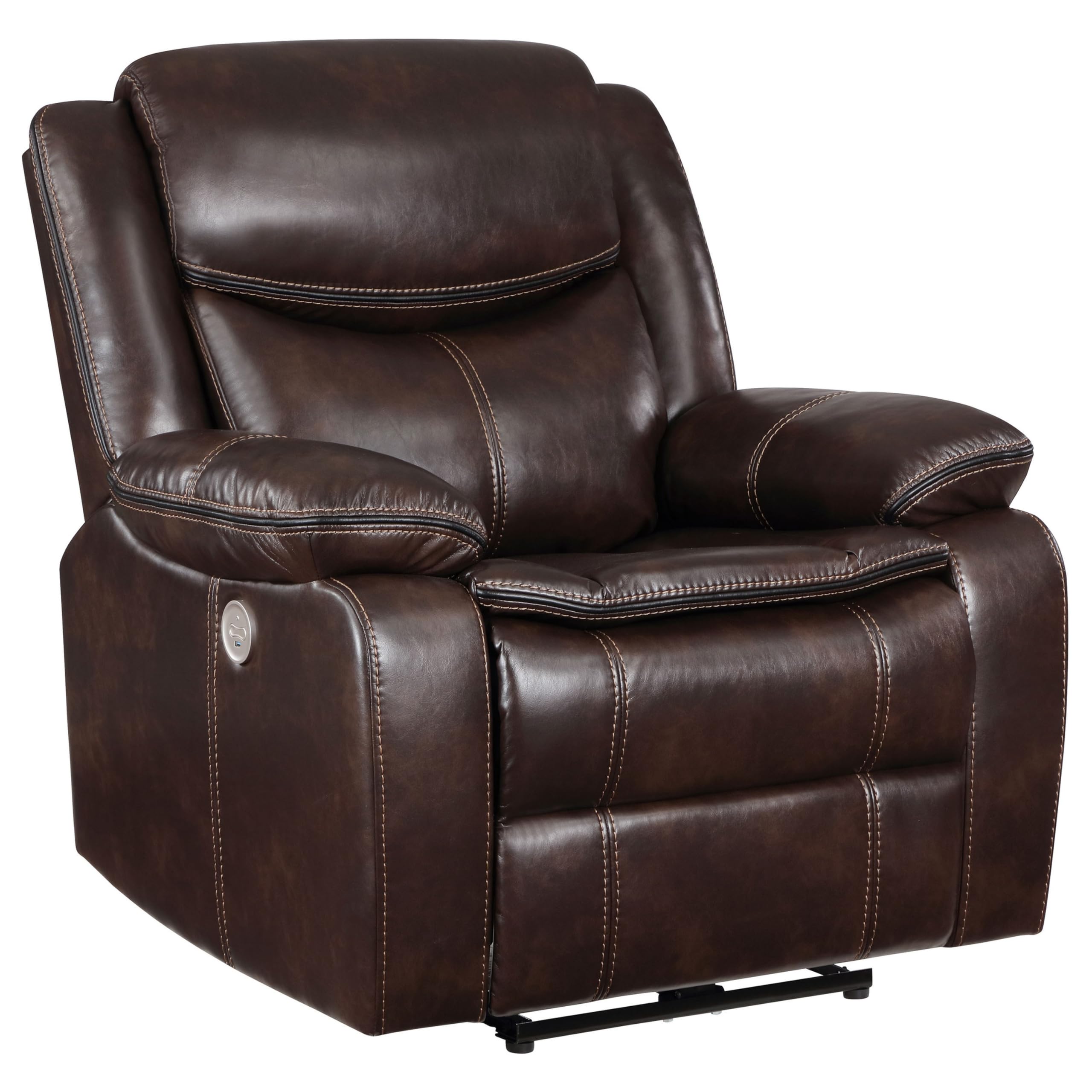 Susan Power Recliner, Dark Brown Faux Leather, USB Port, Pillow Top Arms