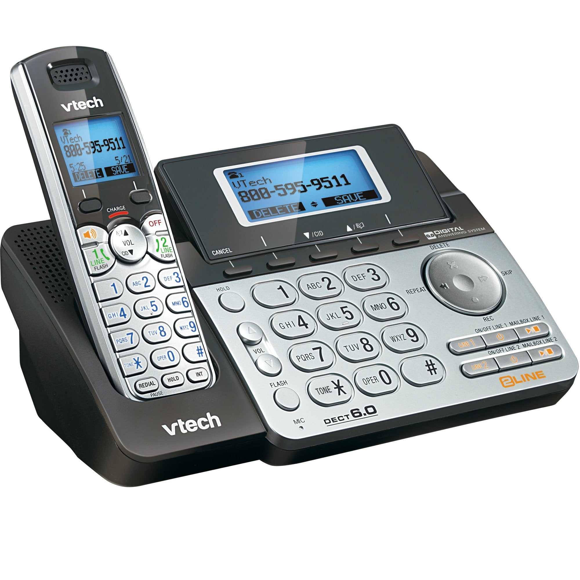 Vtech, Vteds6151, Vtech Dect 6.0 Two-Line Telephone System, 1, Silver