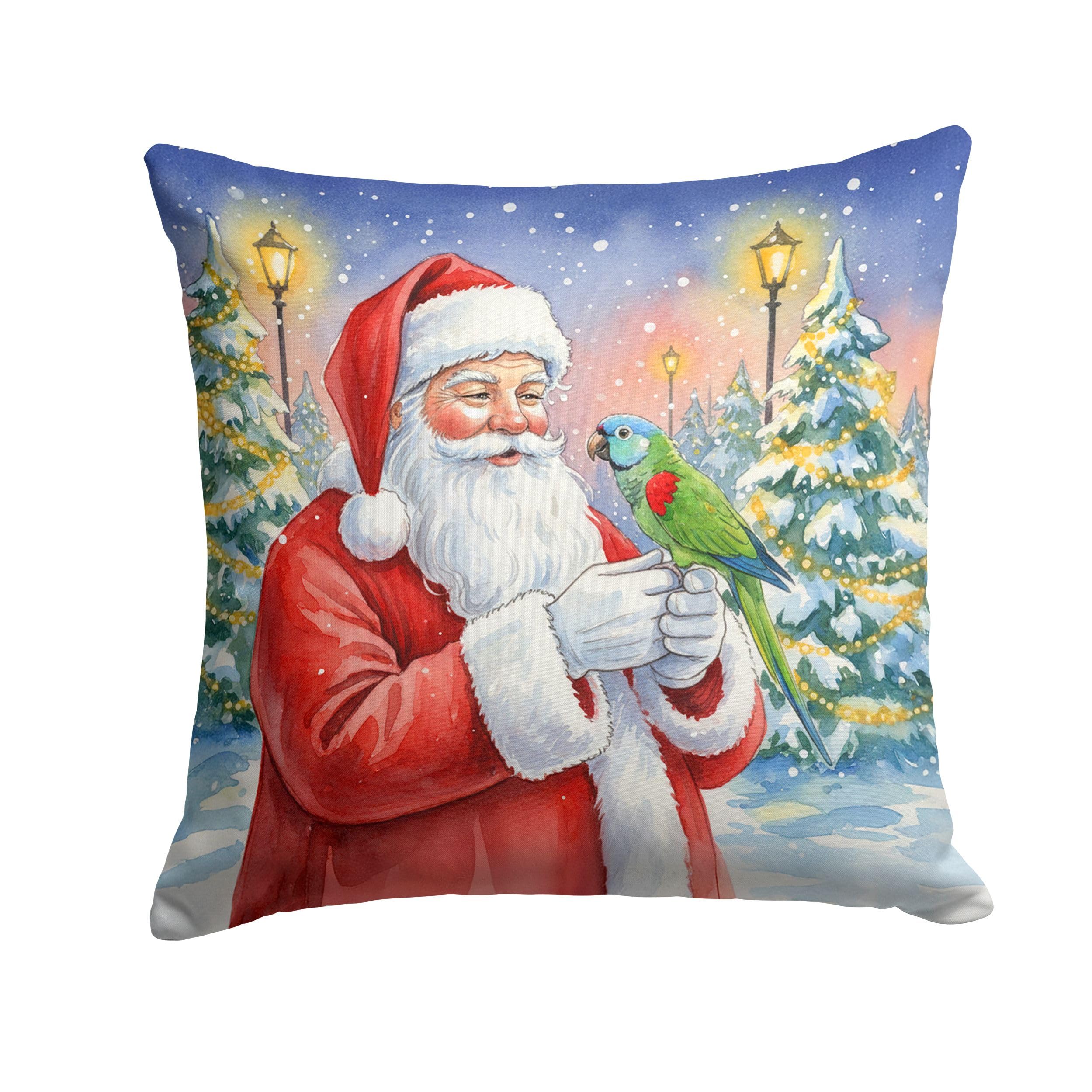 Carolines Treasures Hahn?s Macaw Parrot with Santa Claus Throw Pillow Decorative Indoor Outdoor Accent Cushion for Couch, Bed or Patio, 14Hx14W