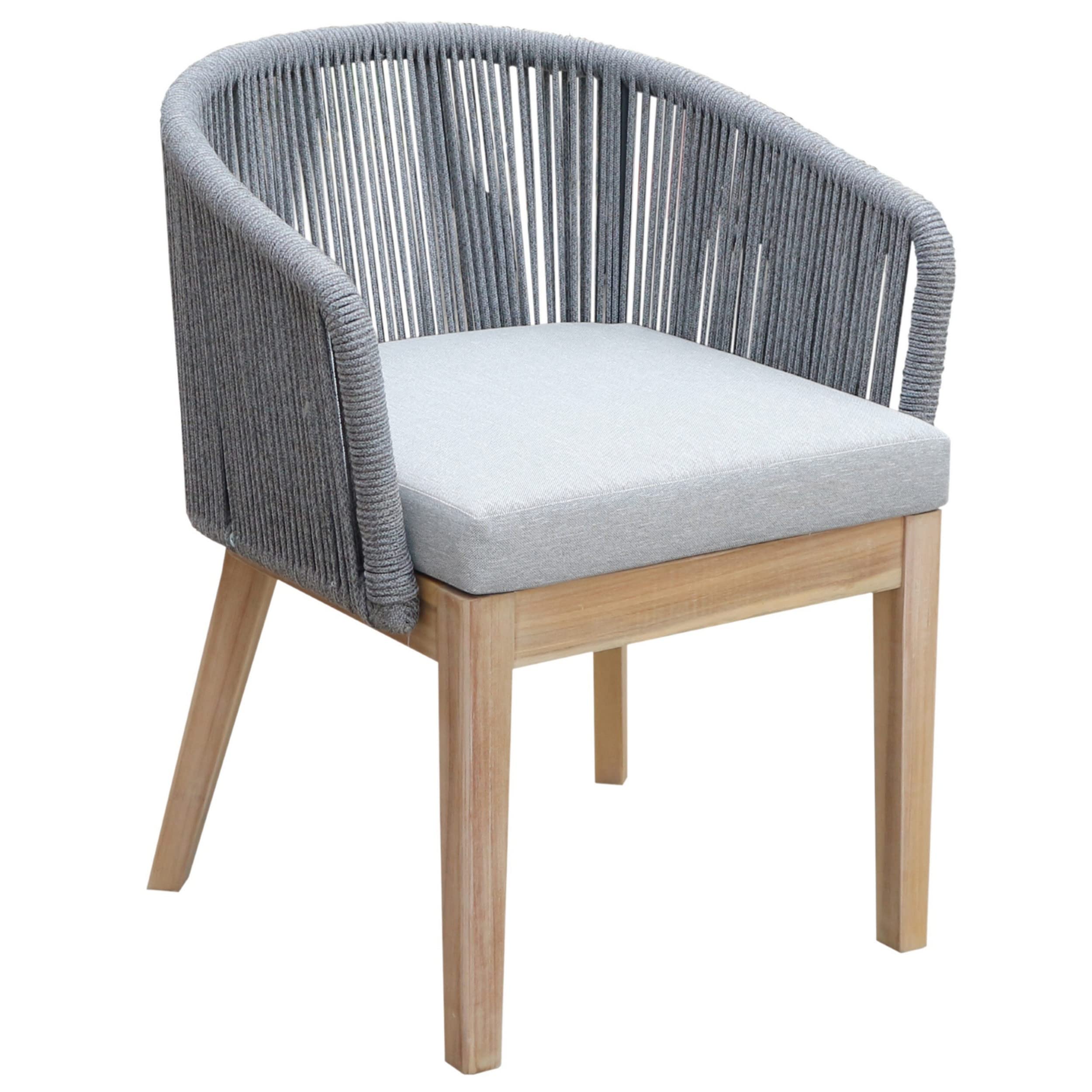 Dexi 24 Inch Set of 2 Dining Chairs, Acacia Wood Frame, Gray Woven Rope