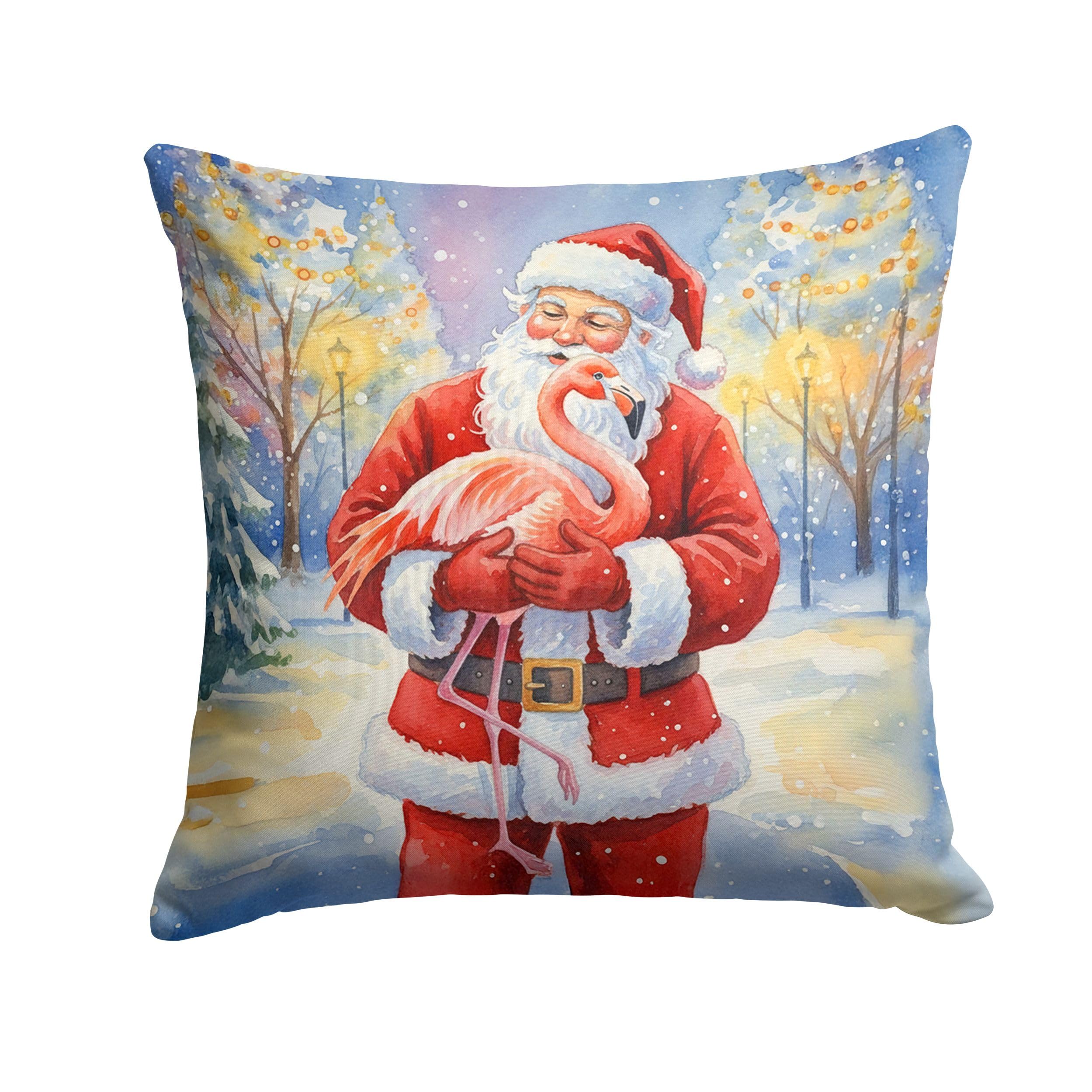 Carolines Treasures Flamingo with Santa Claus Throw Pillow Decorative Indoor Outdoor Accent Cushion for Couch, Bed or Patio, 18Hx18W