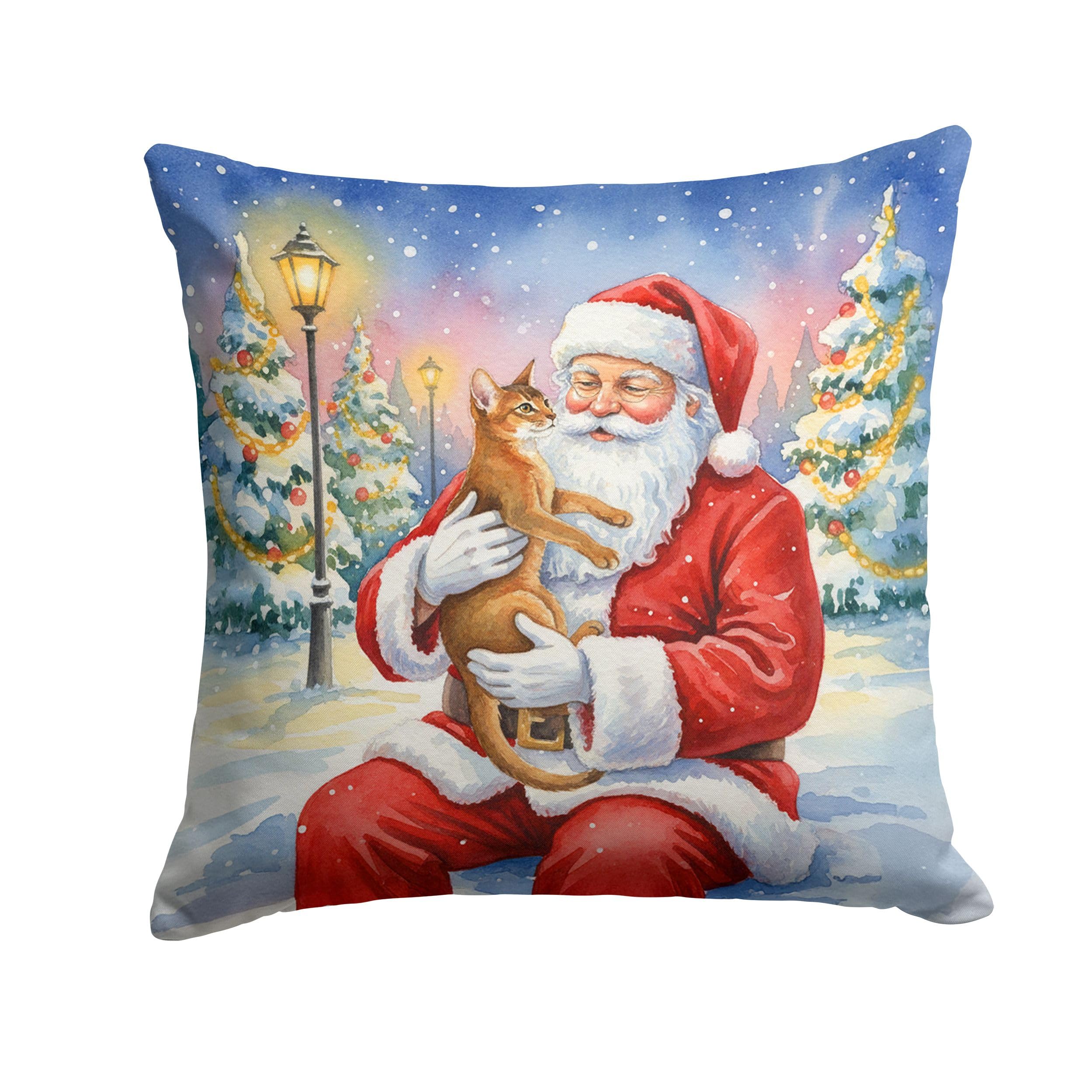Carolines Treasures Abyssinian Cat with Santa Claus Throw Pillow Decorative Indoor Outdoor Accent Cushion for Couch, Bed or Patio, 18Hx18W