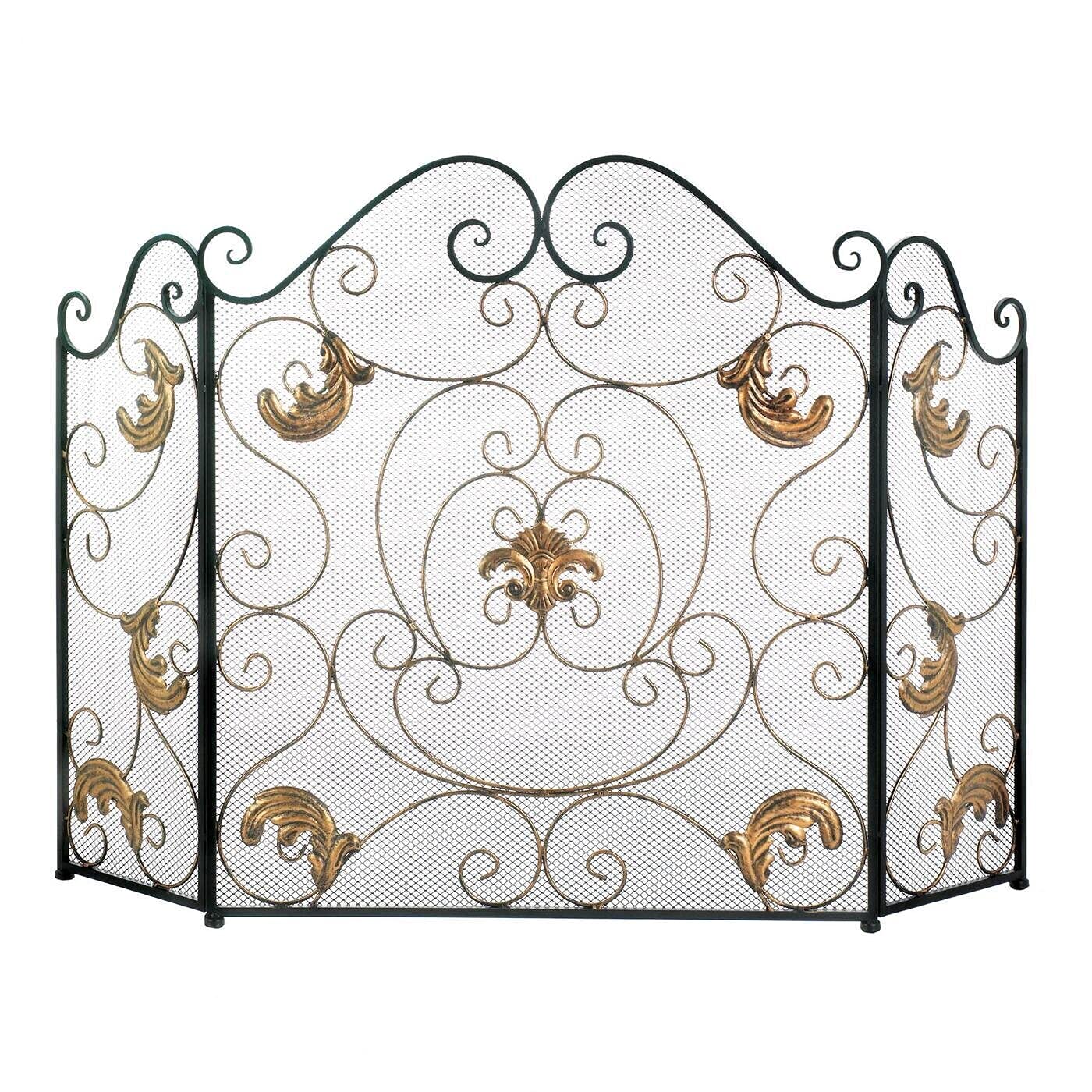 Accent Plus Gold Fleur-De-Lis Fireplace Screen