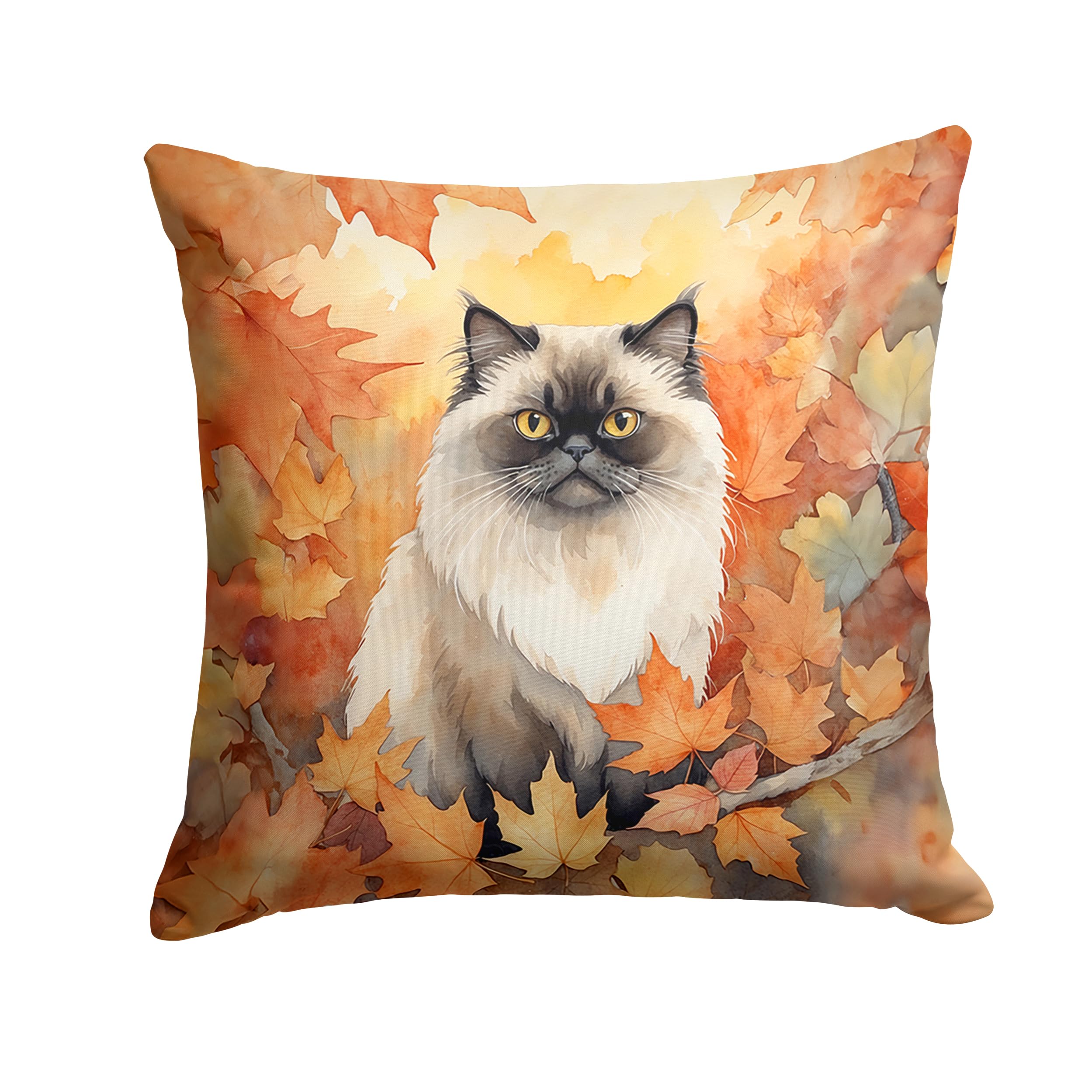 Carolines Treasures Himalayan Cat in Fall Leaves Throw Pillow Machine Washable, Indoor Outdoor Decorative Pillow for Couch, Bed or Patio, 14Hx14W