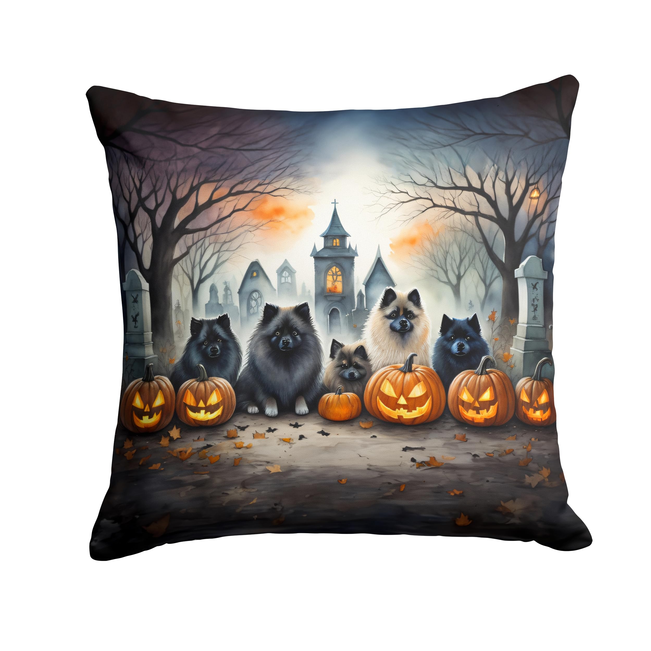 Keeshond Spooky Halloween Throw Pillow