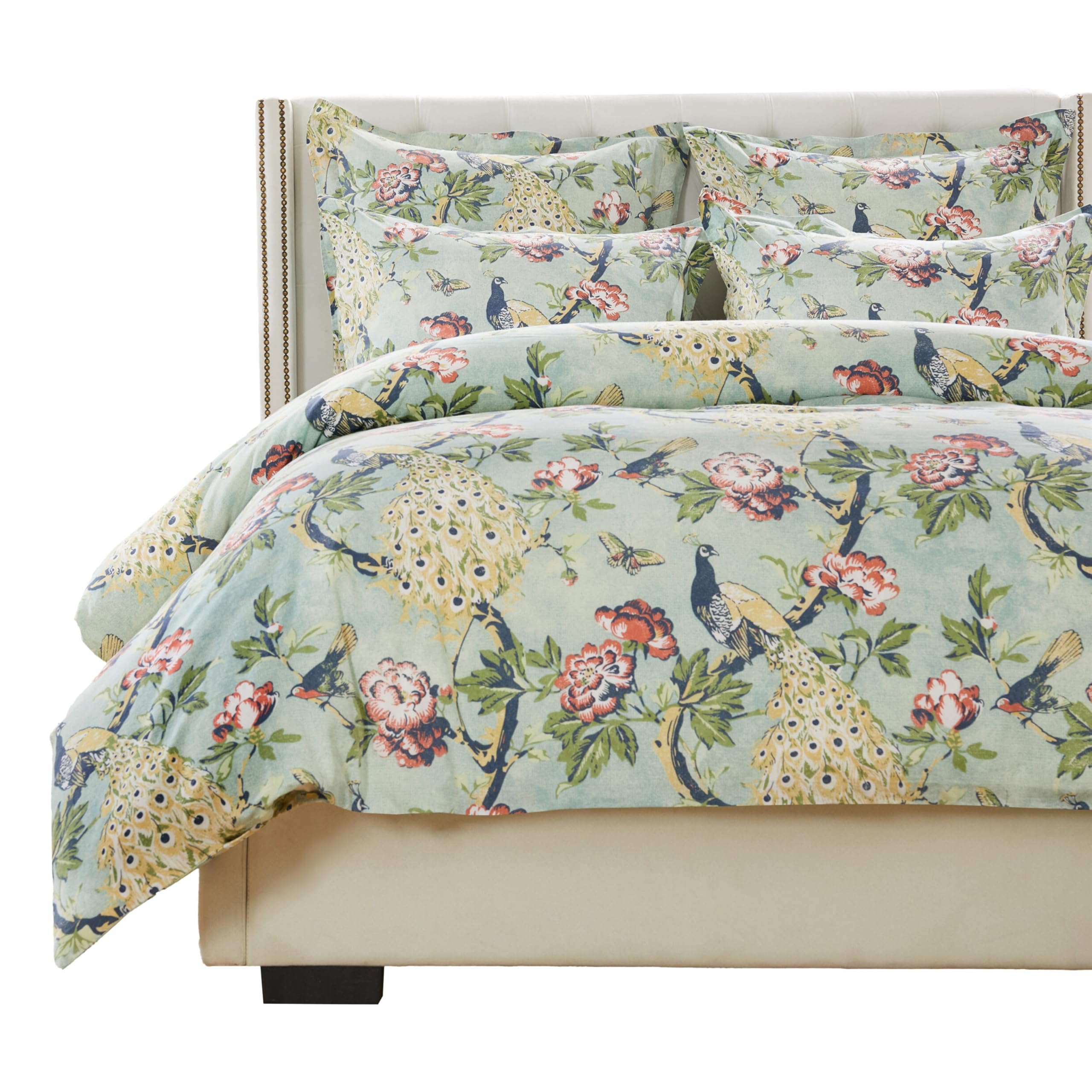 Sia 3pc Cal King Duvet and Pillow Sham Set, Floral Jade Print Cotton