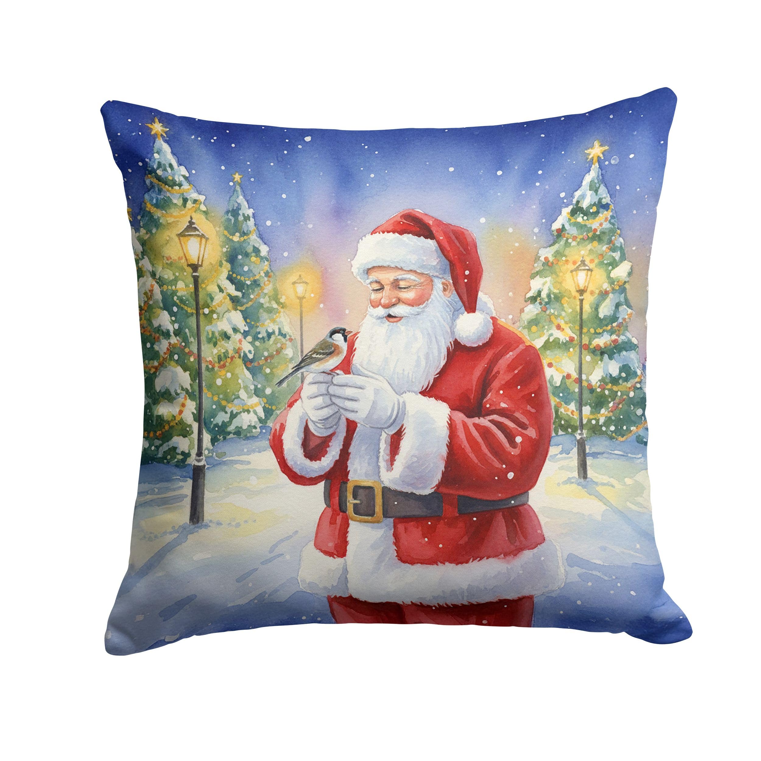 Carolines Treasures Society Finch with Santa Claus Throw Pillow Decorative Indoor Outdoor Accent Cushion for Couch, Bed or Patio, 14Hx14W