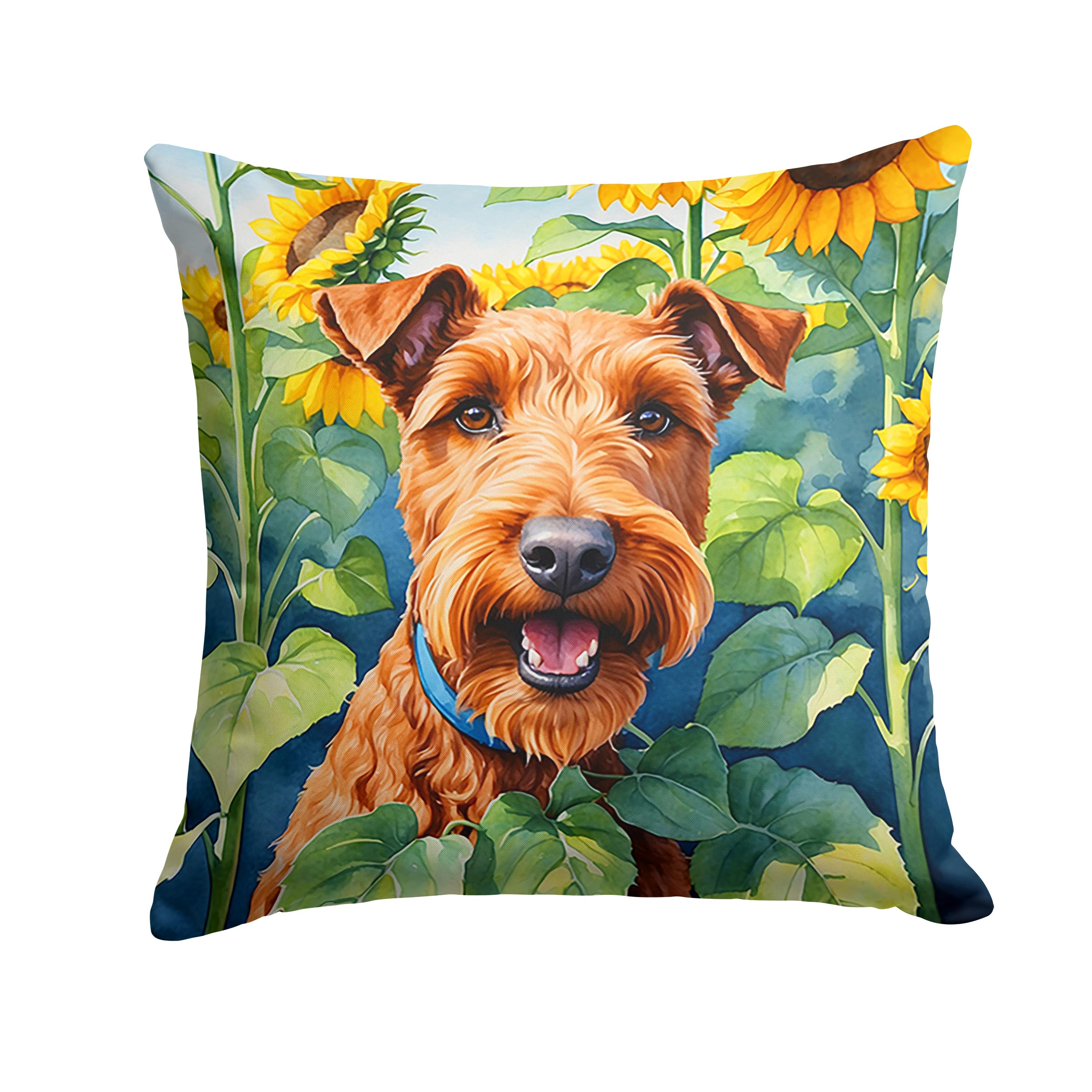 Carolines Treasures in Sunflowers Throw Pillow, 18Hx18W, Irish Terrier 6099
