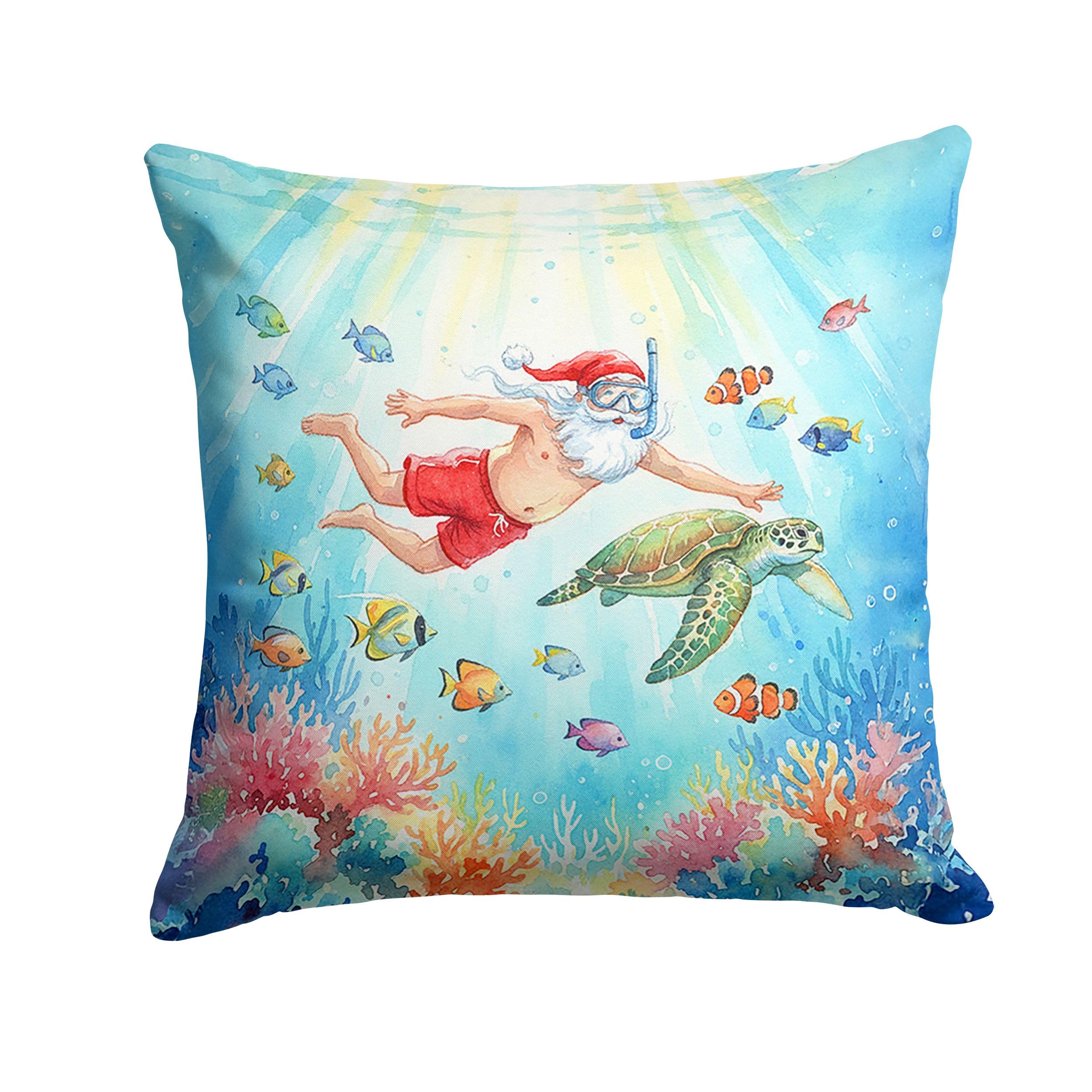 Carolines Treasures Santa Claus Snorkeling with a Sea Turtle Christmas Throw Pillow Decorative Indoor Outdoor Accent Cushion for Couch, Bed or Patio, 18Hx18W
