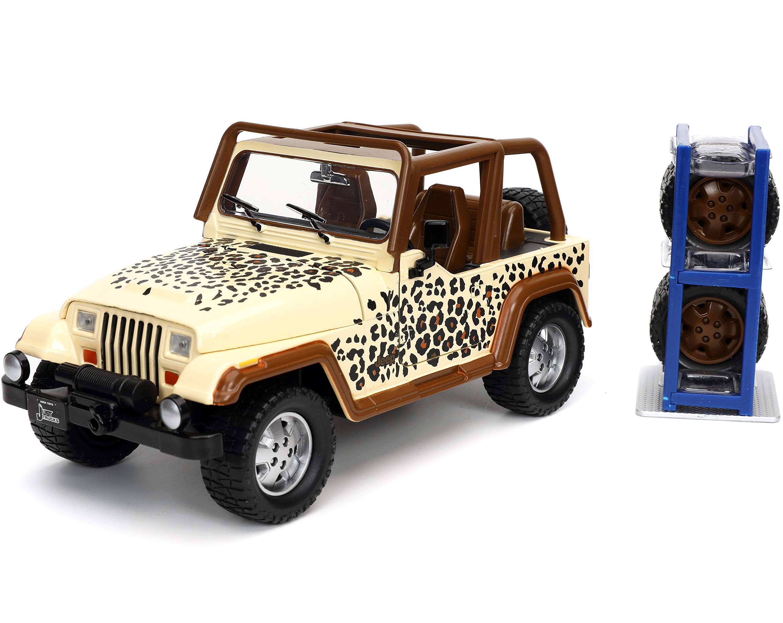 1992 Jeep Wrangler Tan and Brown with Graphics and Extra Wheels Just Trucks Series 1/24 Diecast Model Car by Jada