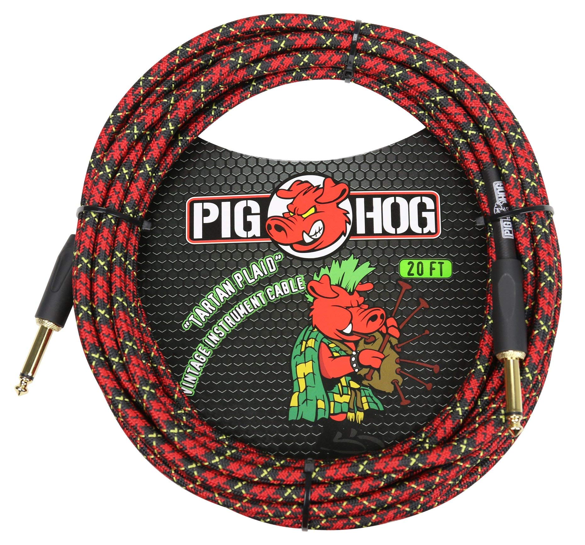 1/4-in to 1/4-in Tartan Plaid Guitar Instrument Cable, 20 Feet