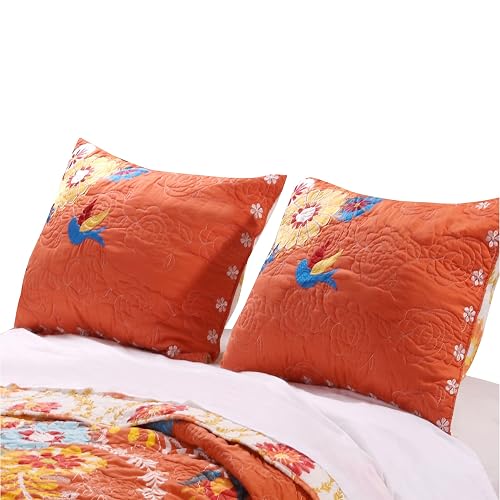 36 Inch Quilted King Pillow Sham, Cotton Rich Fill, Multicolor Embroidery