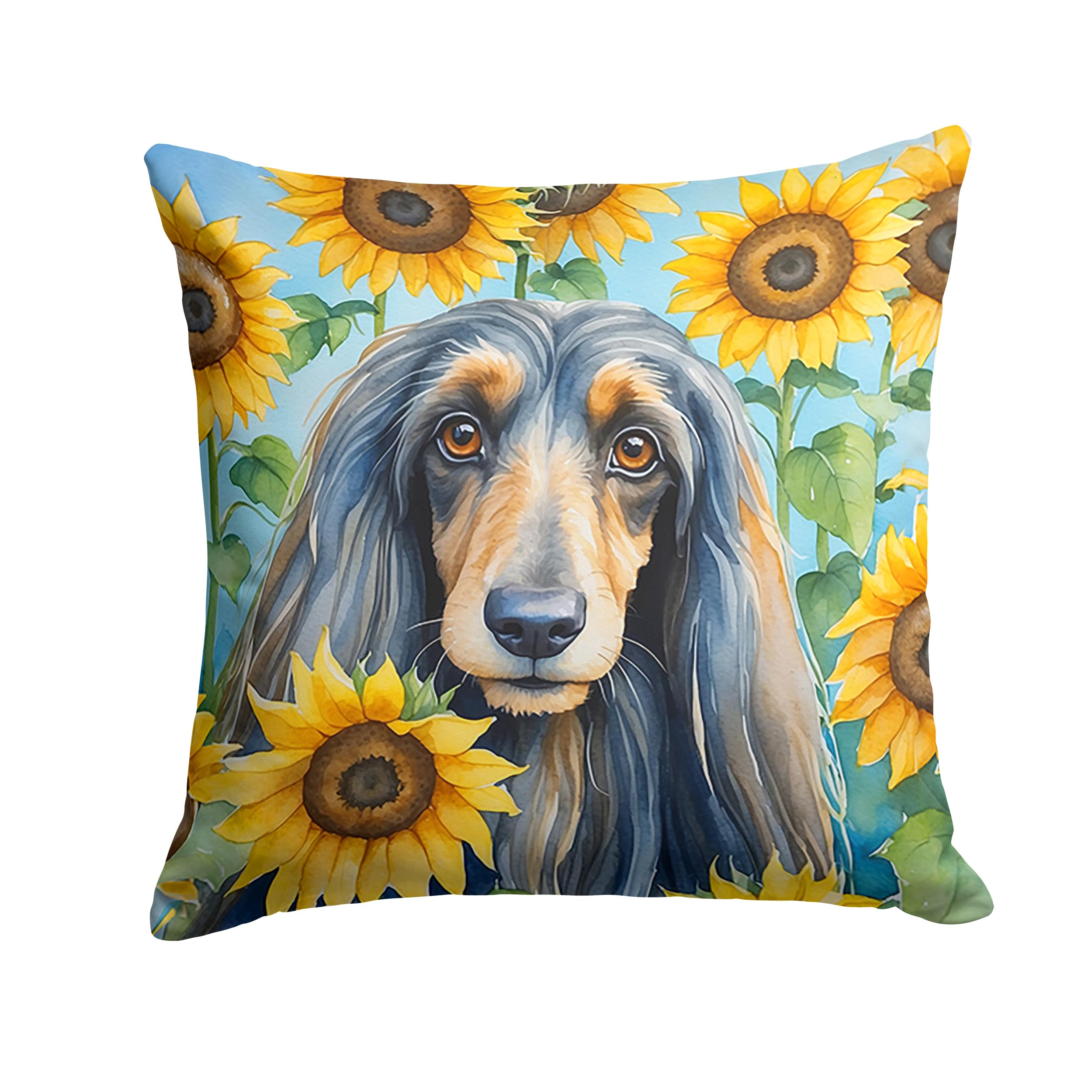 Afghan Hound In Sunflowers Throw Pillow