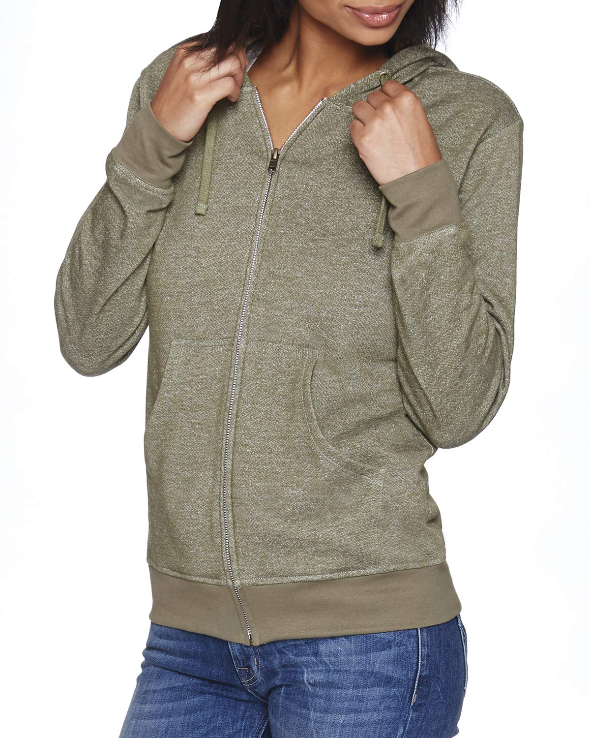 Next Level The Denim Fleece Hooded Zip - Military Green, S