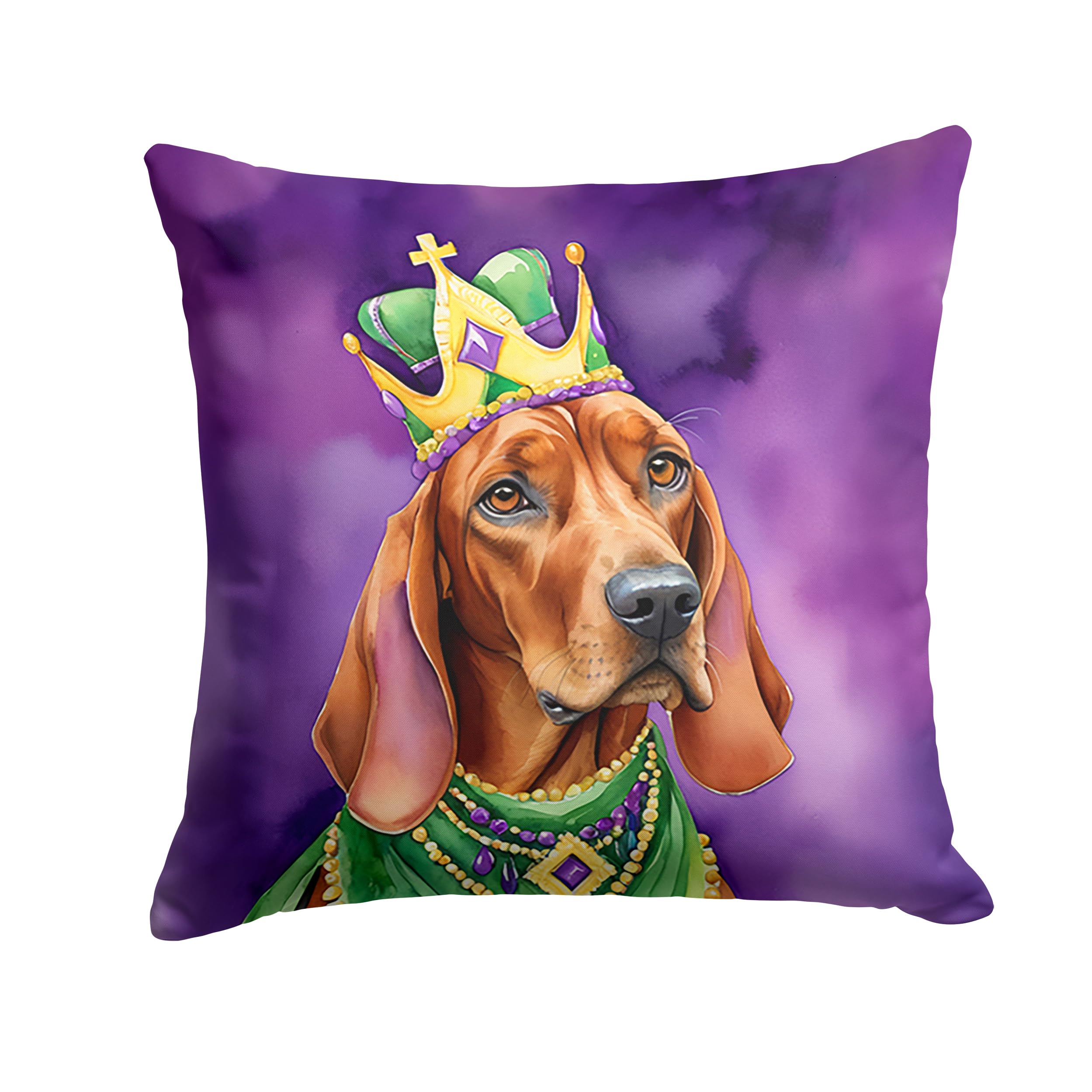 Carolines Treasures Redbone Coonhound King of Mardi Gras Throw Pillow Machine Washable, Indoor Outdoor Decorative Pillow for Couch, Bed or Patio, 18Hx18W
