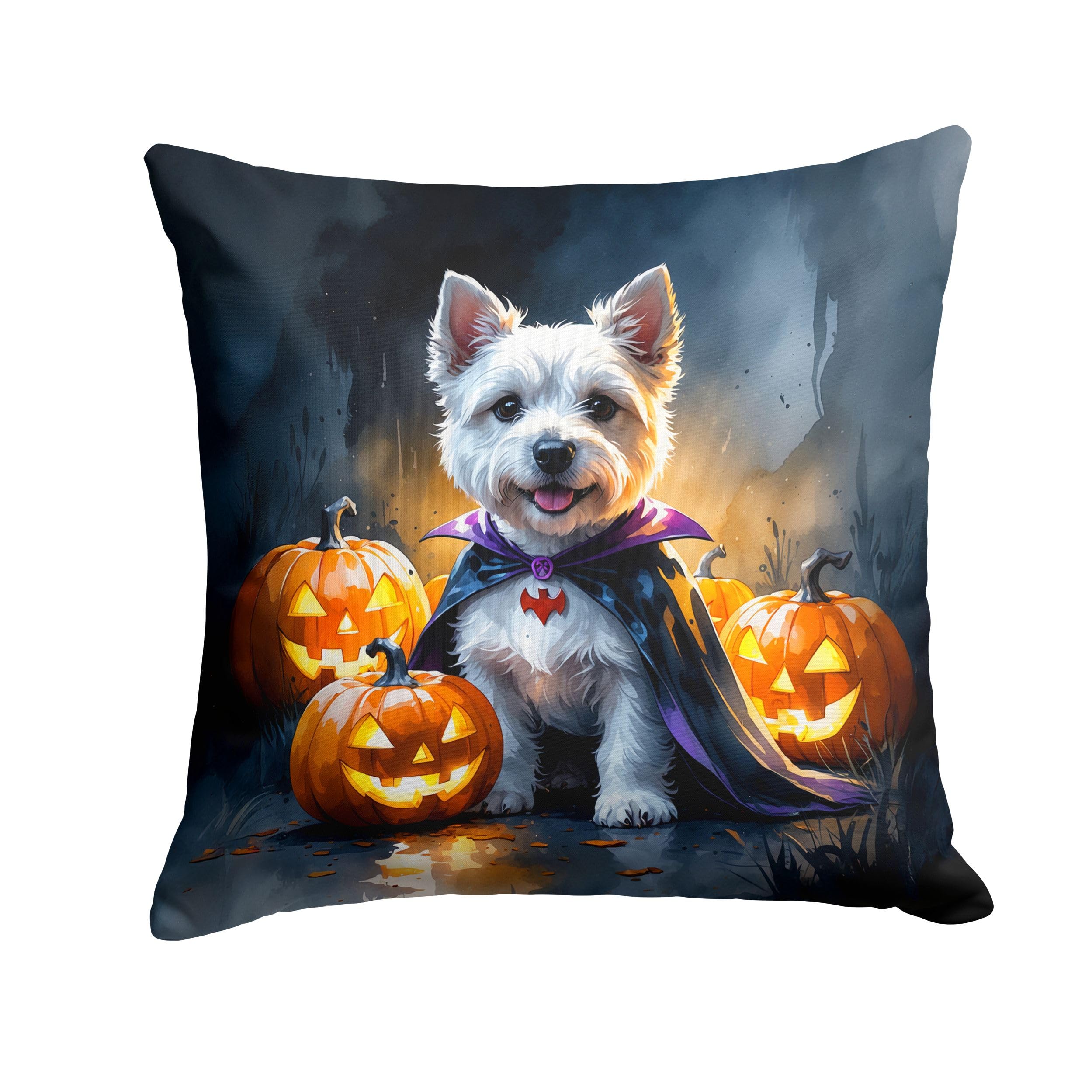 Carolines Treasures Westie Spaniel Puppy Halloween Throw Pillow Machine Washable, Indoor Outdoor Decorative Pillow for Couch, Bed or Patio, 18Hx18W