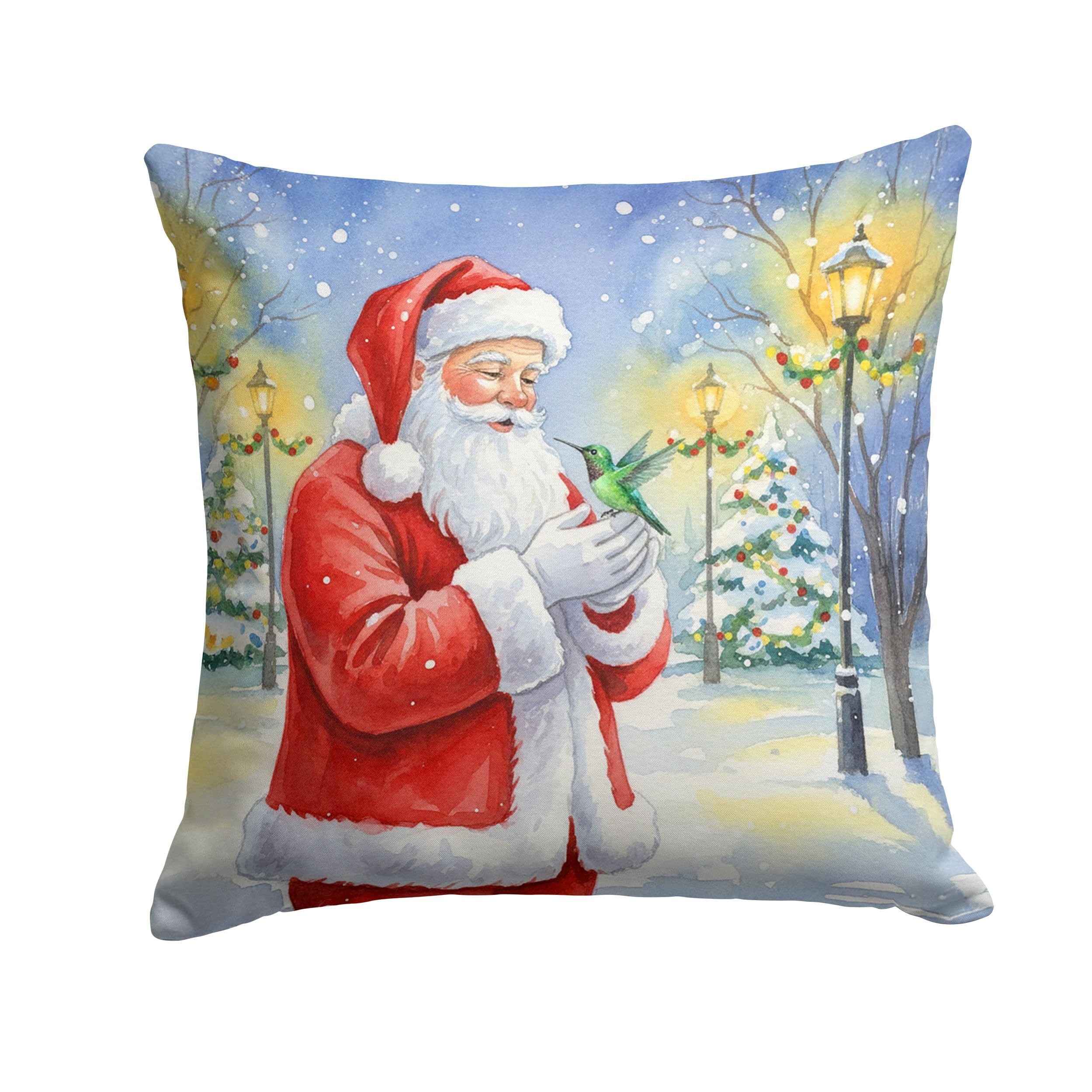 Carolines Treasures Hummingbird with Santa Claus Throw Pillow Decorative Indoor Outdoor Accent Cushion for Couch, Bed or Patio, 18Hx18W