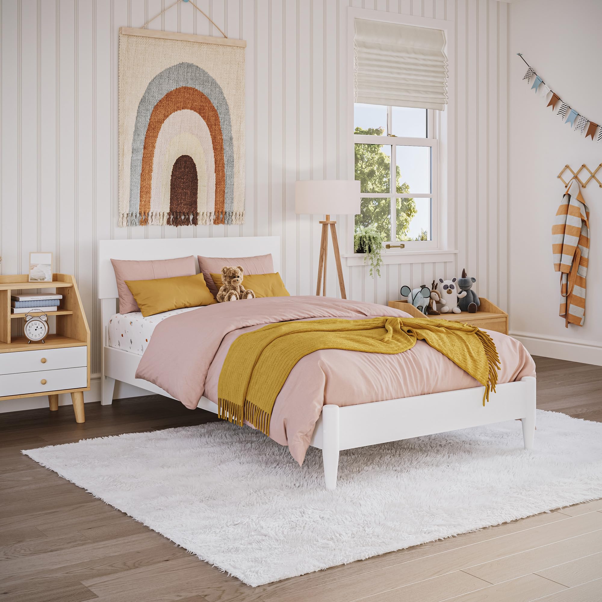 Aria Twin Solid Wood Modern Low Profile Platform Bed in White