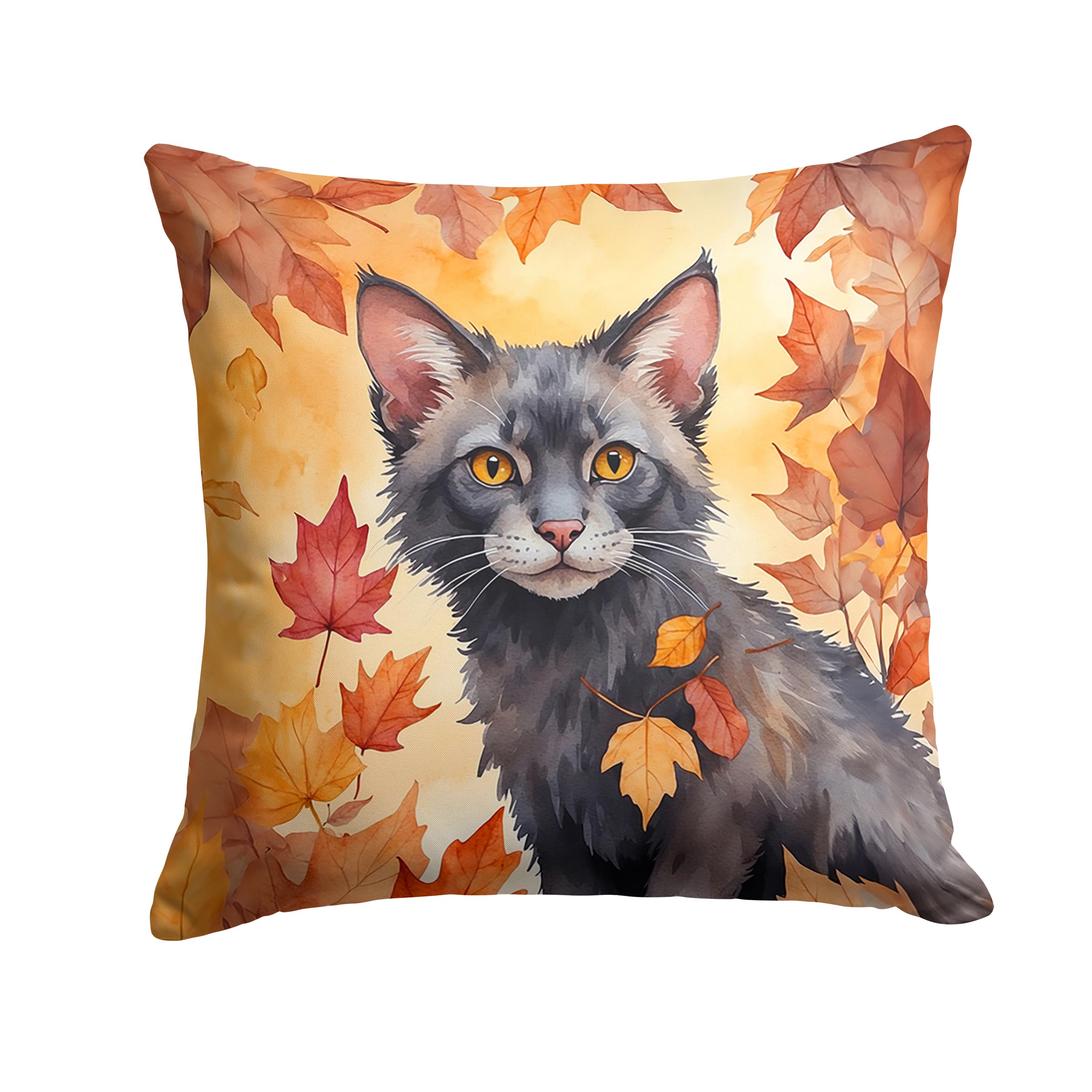 Carolines Treasures Lykoi Cat in Fall Leaves Throw Pillow Machine Washable, Indoor Outdoor Decorative Pillow for Couch, Bed or Patio, 18Hx18W