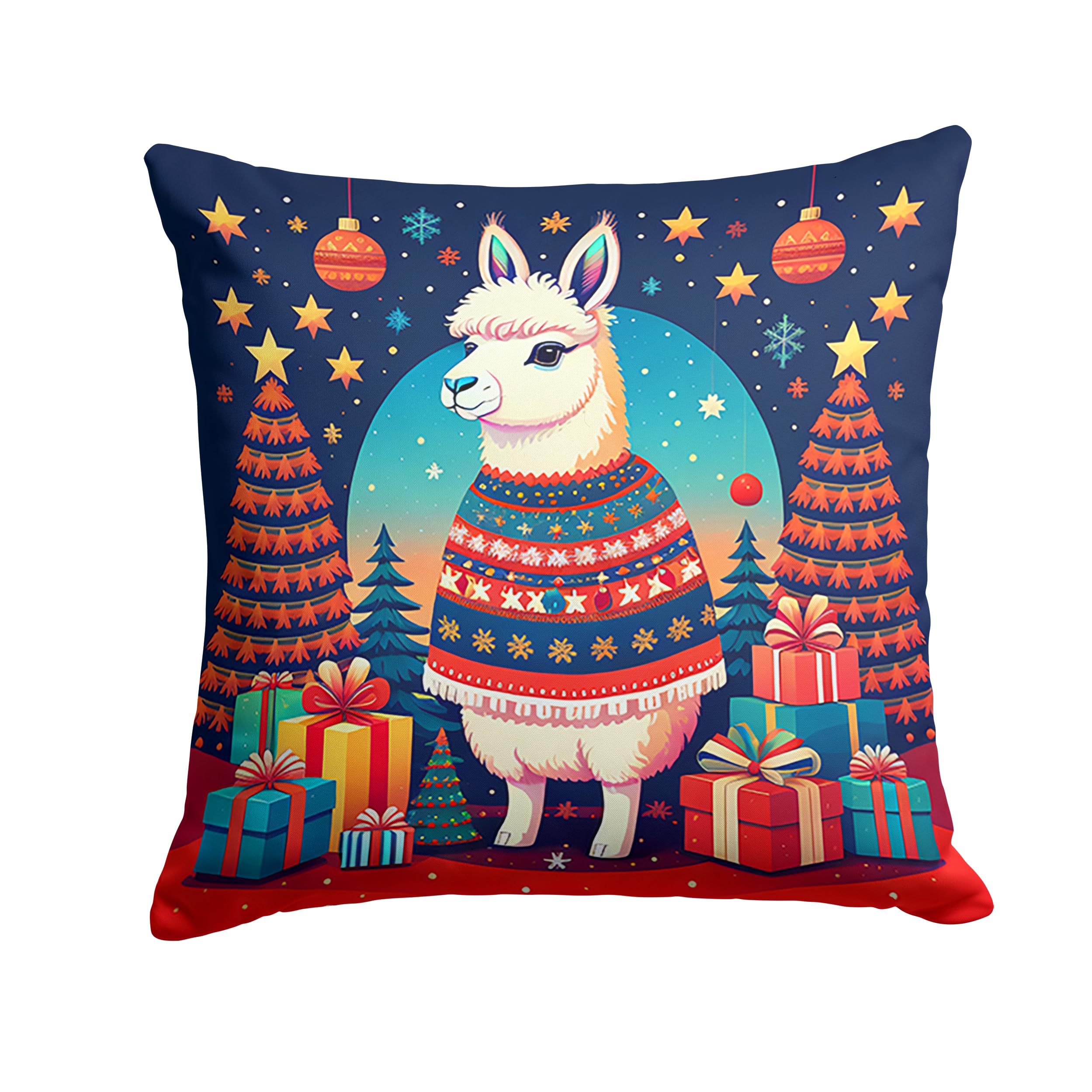 Carolines Treasures DAC1193PW1818 Llama Christmas Fabric Decorative Pillow Machine Washable, Indoor Outdoor Decorative Pillow for Couch, Bed or Patio, 18Hx18W