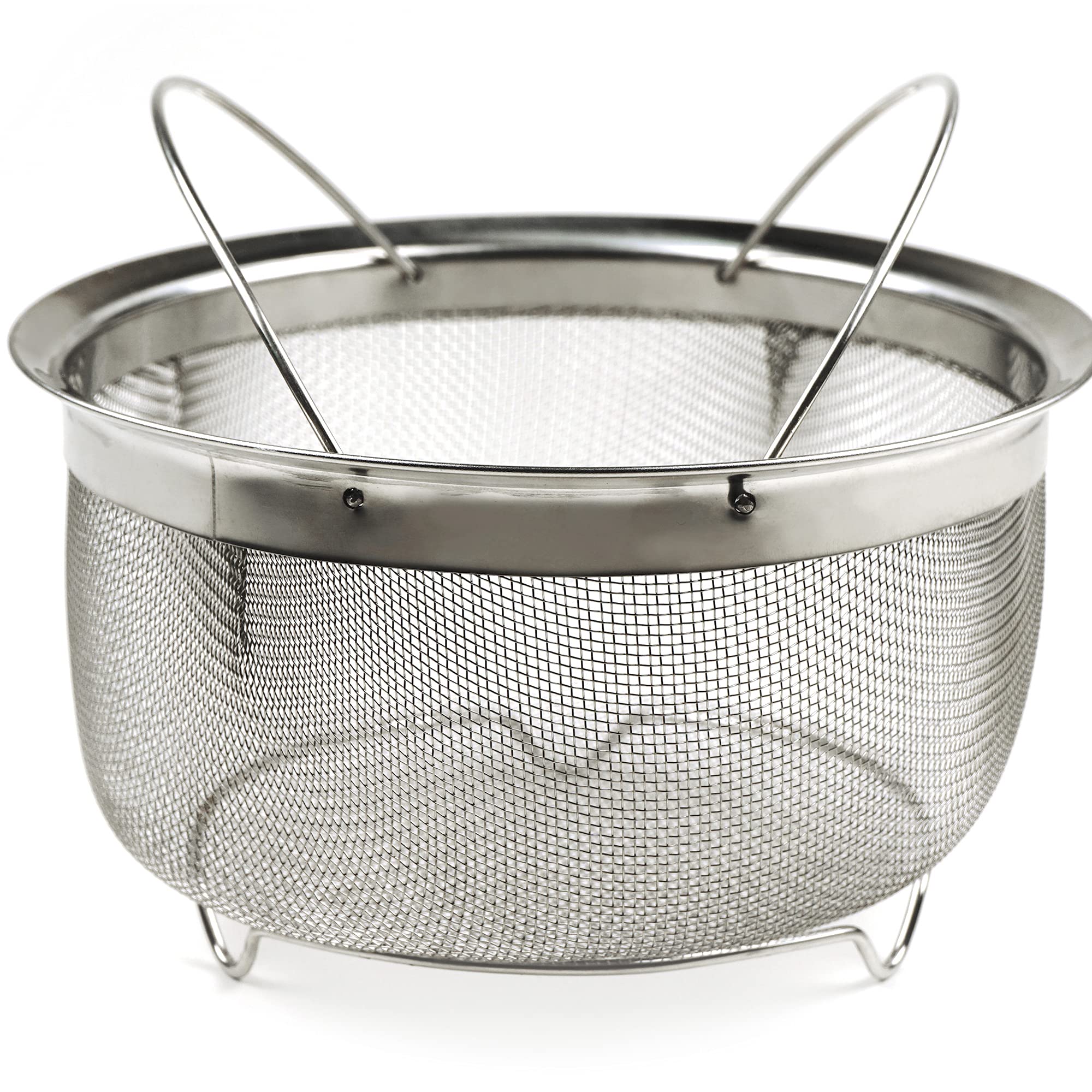 Rsvp International Mesh Colander Strainer Basket With Folding Handles, 3 Quarts  For Pasta, Frying, & Salads  Dishwasher Safe  U