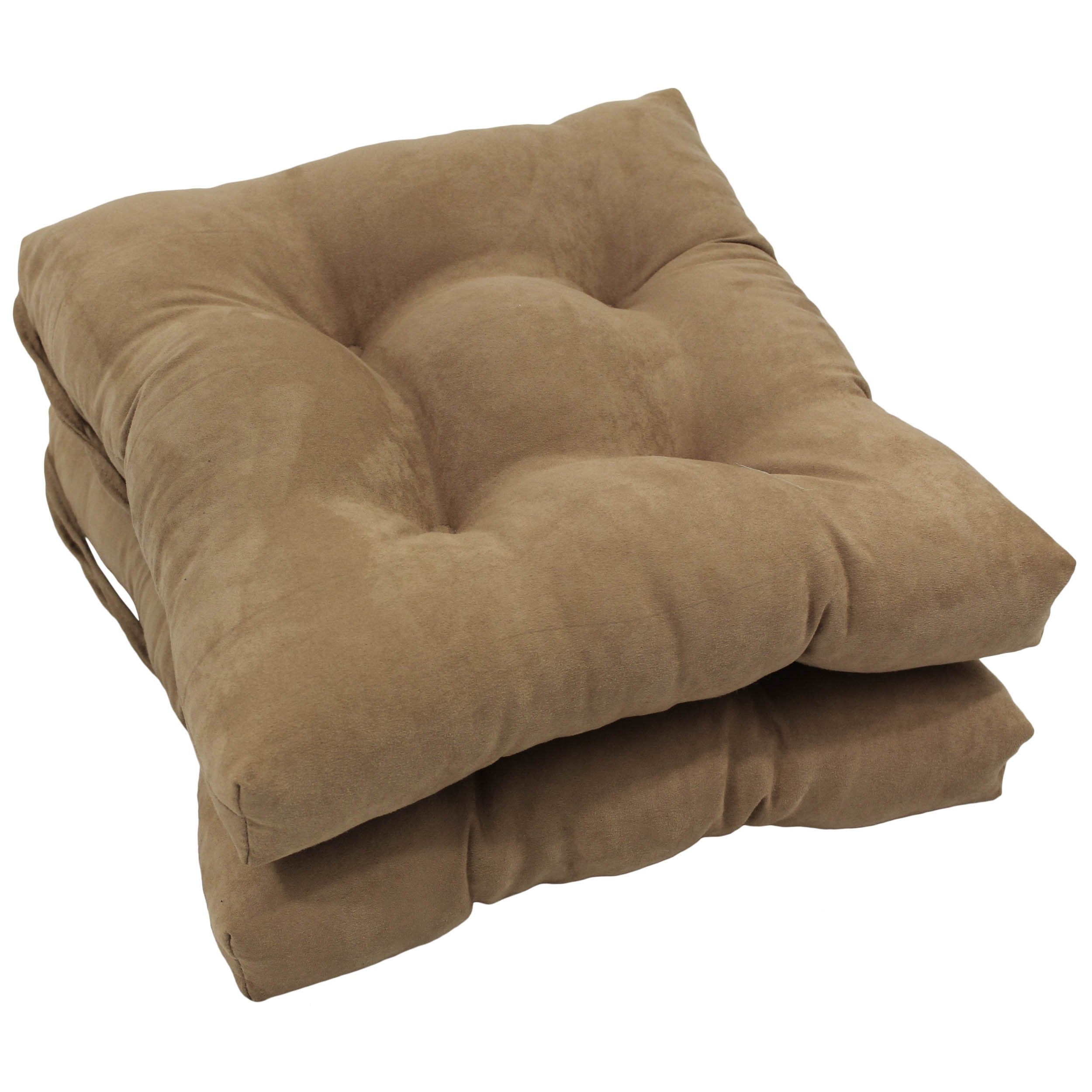 16-inch Solid Micro Suede Square Tufted Chair Cushions (Set of 2) - Java