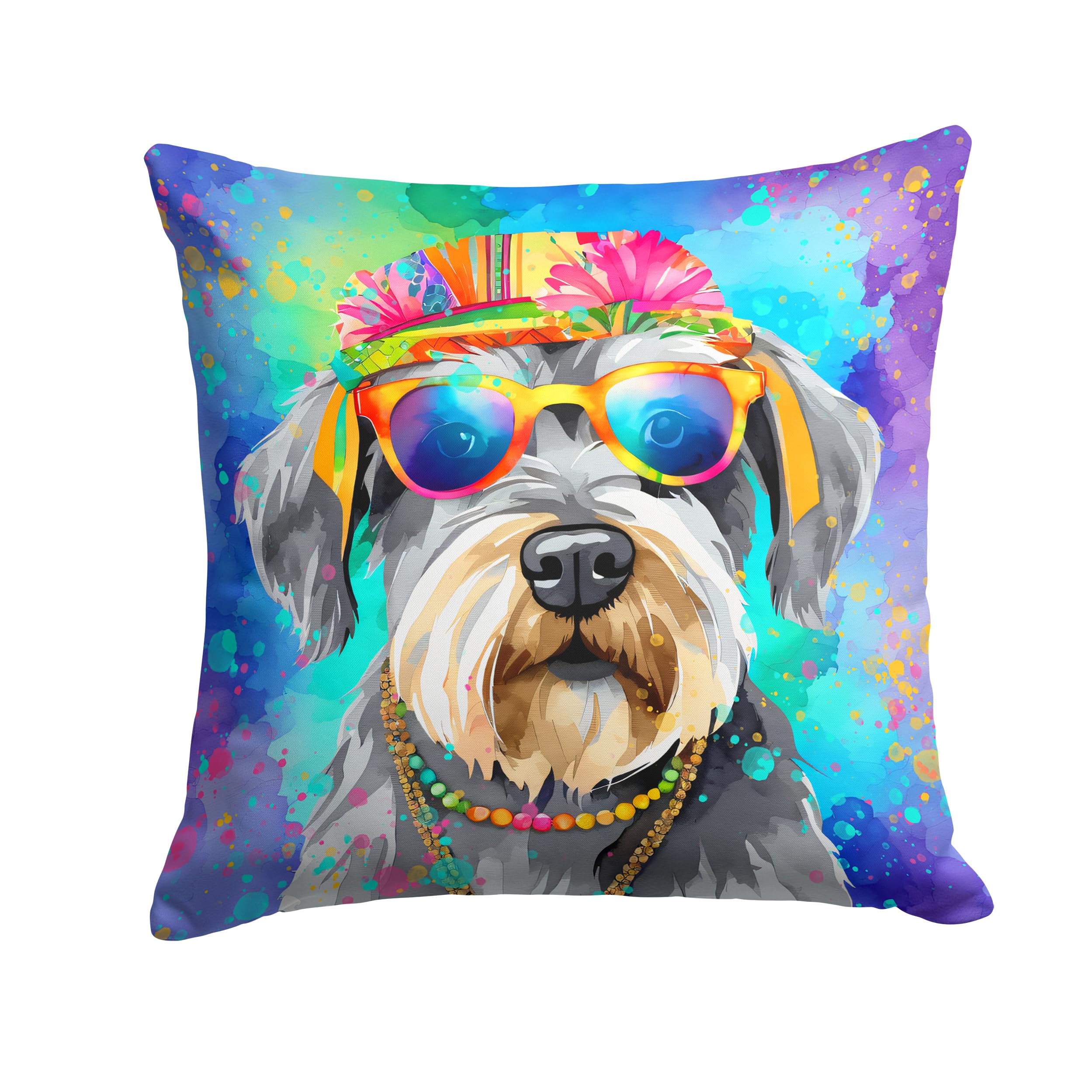 Schnauzer Hippie Dawg Throw Pillow