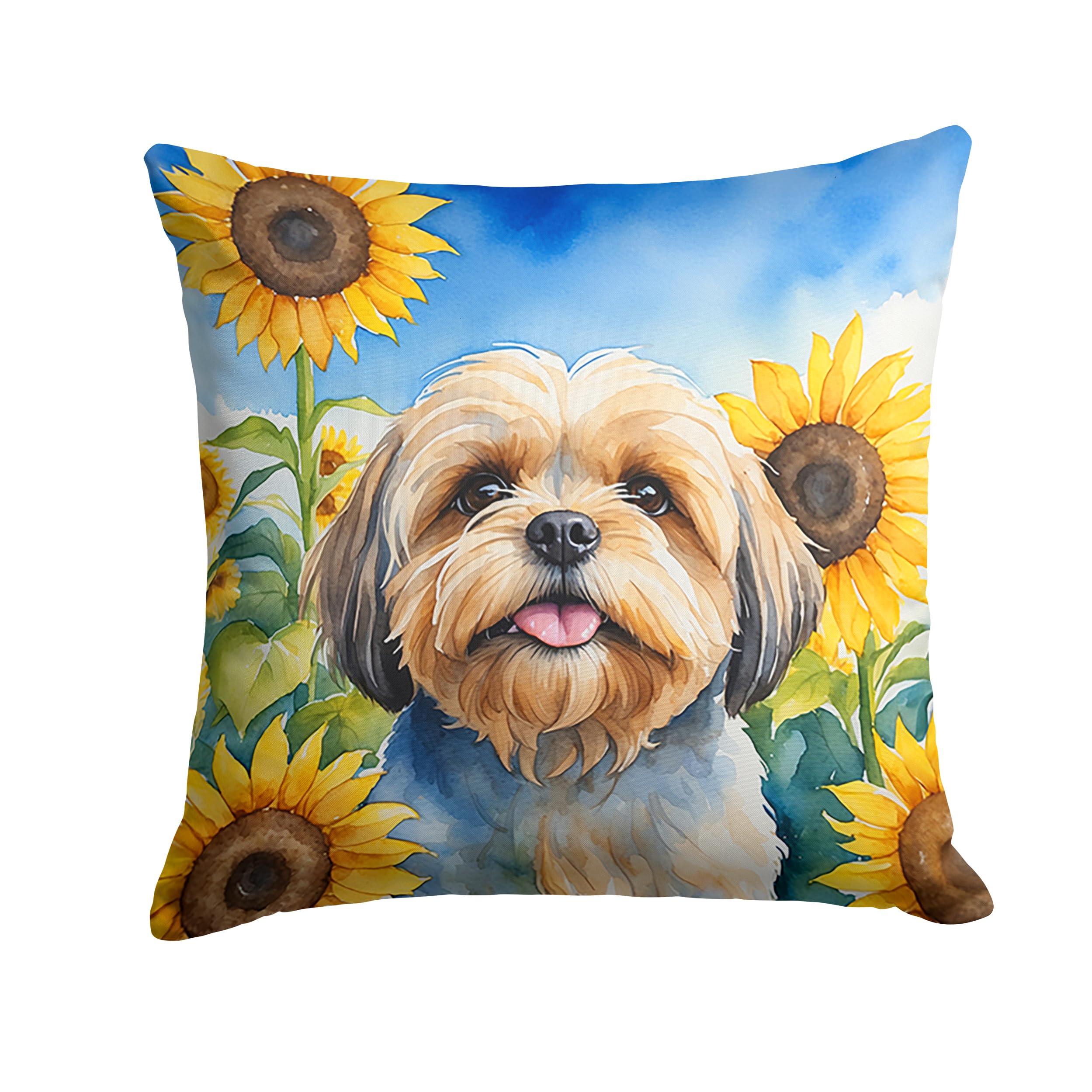 Carolines Treasures in Sunflowers Throw Pillow, 18Hx18W, Lhasa Apso 6116
