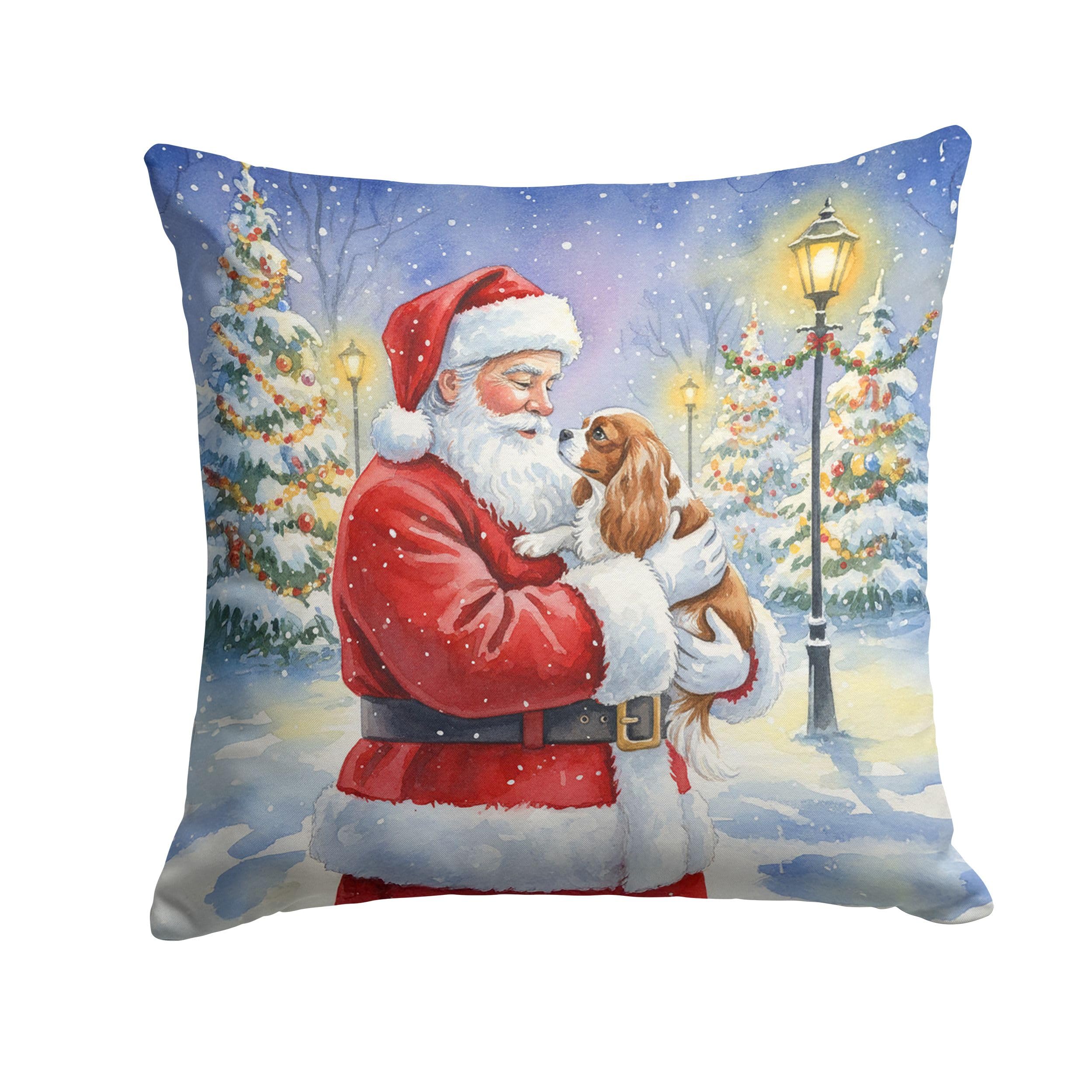 Carolines Treasures Cavalier Spaniel with Santa Claus Throw Pillow Decorative Indoor Outdoor Accent Cushion for Couch, Bed or Patio, 18Hx18W