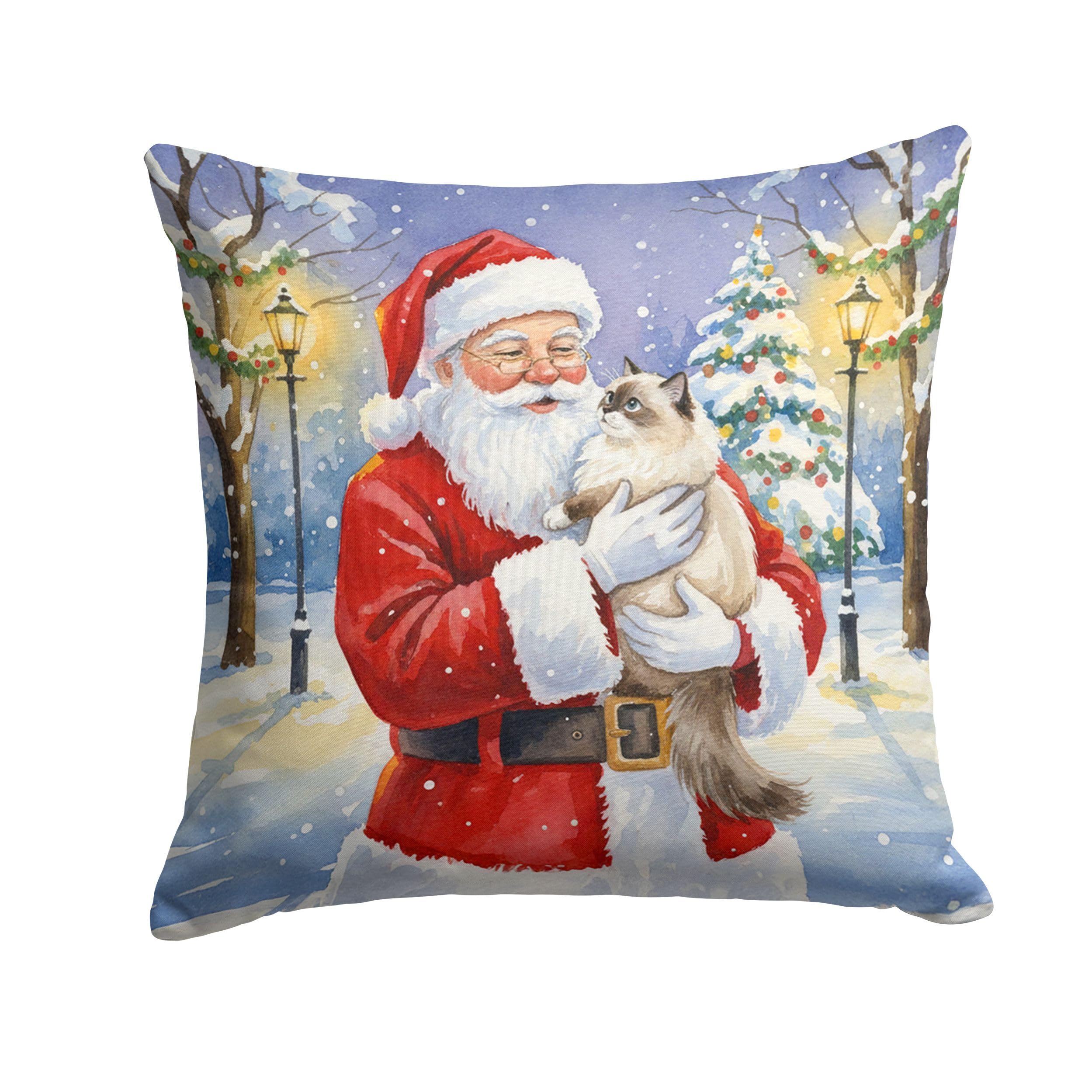 Carolines Treasures Ragdoll Cat with Santa Claus Throw Pillow Decorative Indoor Outdoor Accent Cushion for Couch, Bed or Patio, 14Hx14W