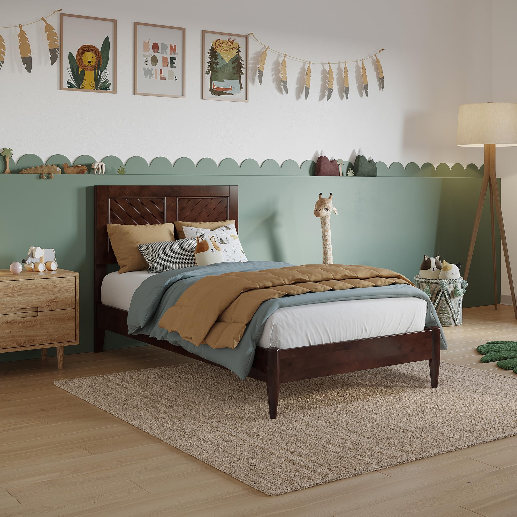 Berkshire Twin Solid Wood Low Profile Platform Bed in Walnut