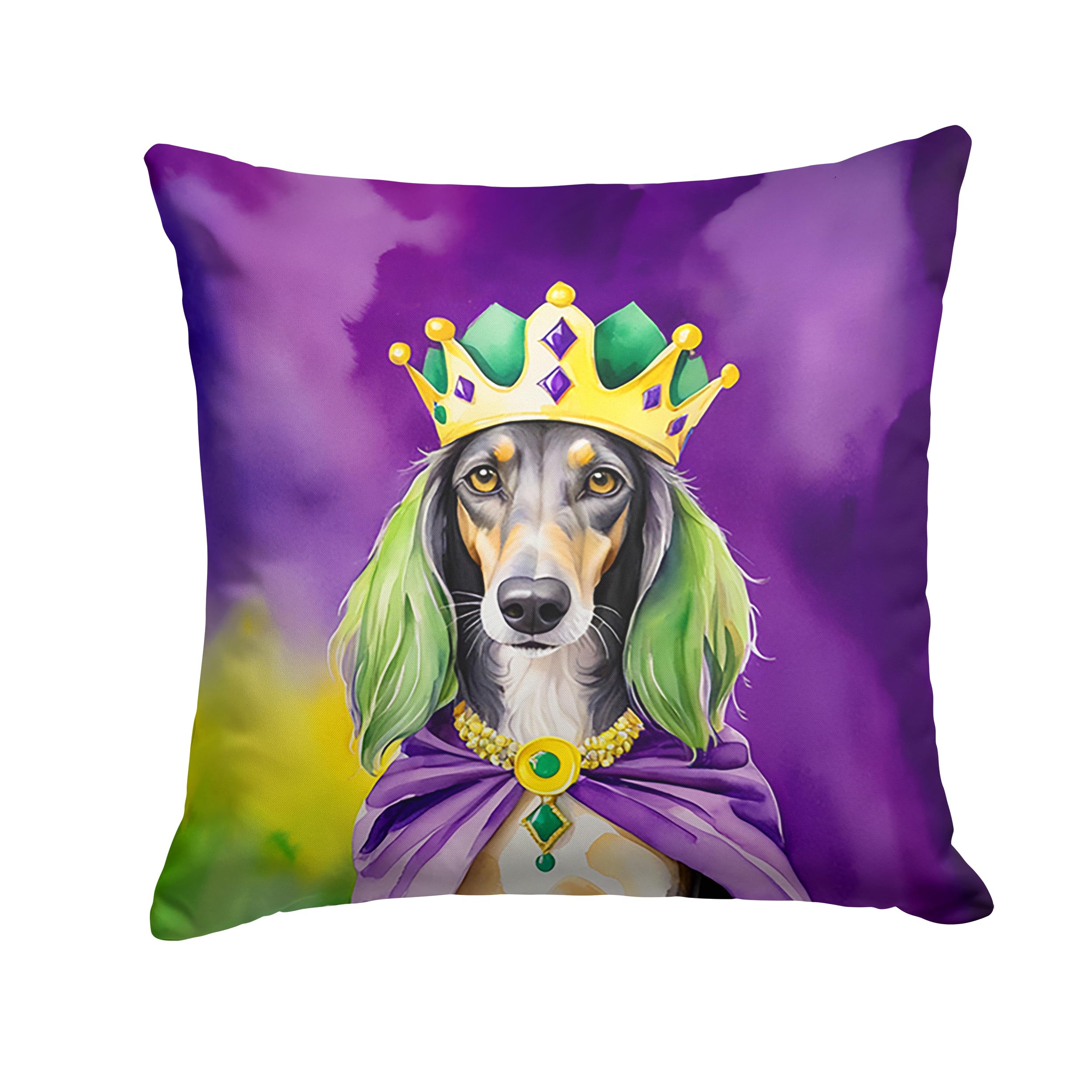 Carolines Treasures Saluki King of Mardi Gras Throw Pillow Machine Washable, Indoor Outdoor Decorative Pillow for Couch, Bed or Patio, 18Hx18W