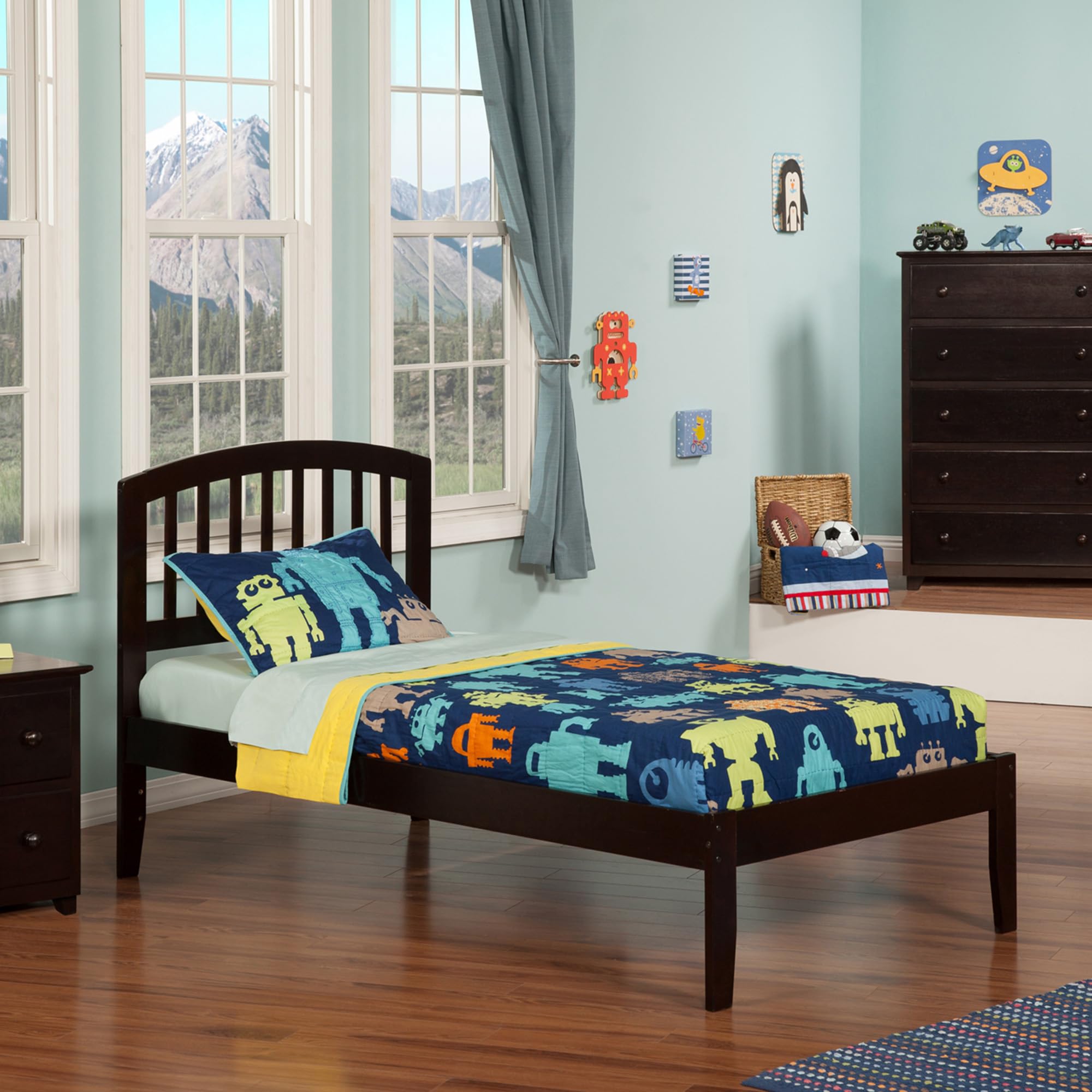 AFI Richmond Twin XL Size Platform Bed with Charging Station in Espresso
