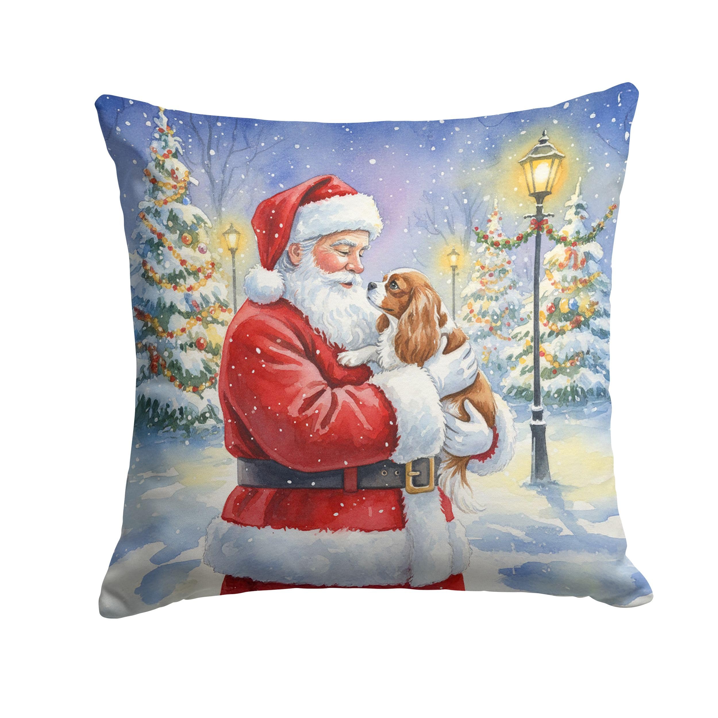 Carolines Treasures Cavalier Spaniel with Santa Claus Throw Pillow Decorative Indoor Outdoor Accent Cushion for Couch, Bed or Patio, 14Hx14W