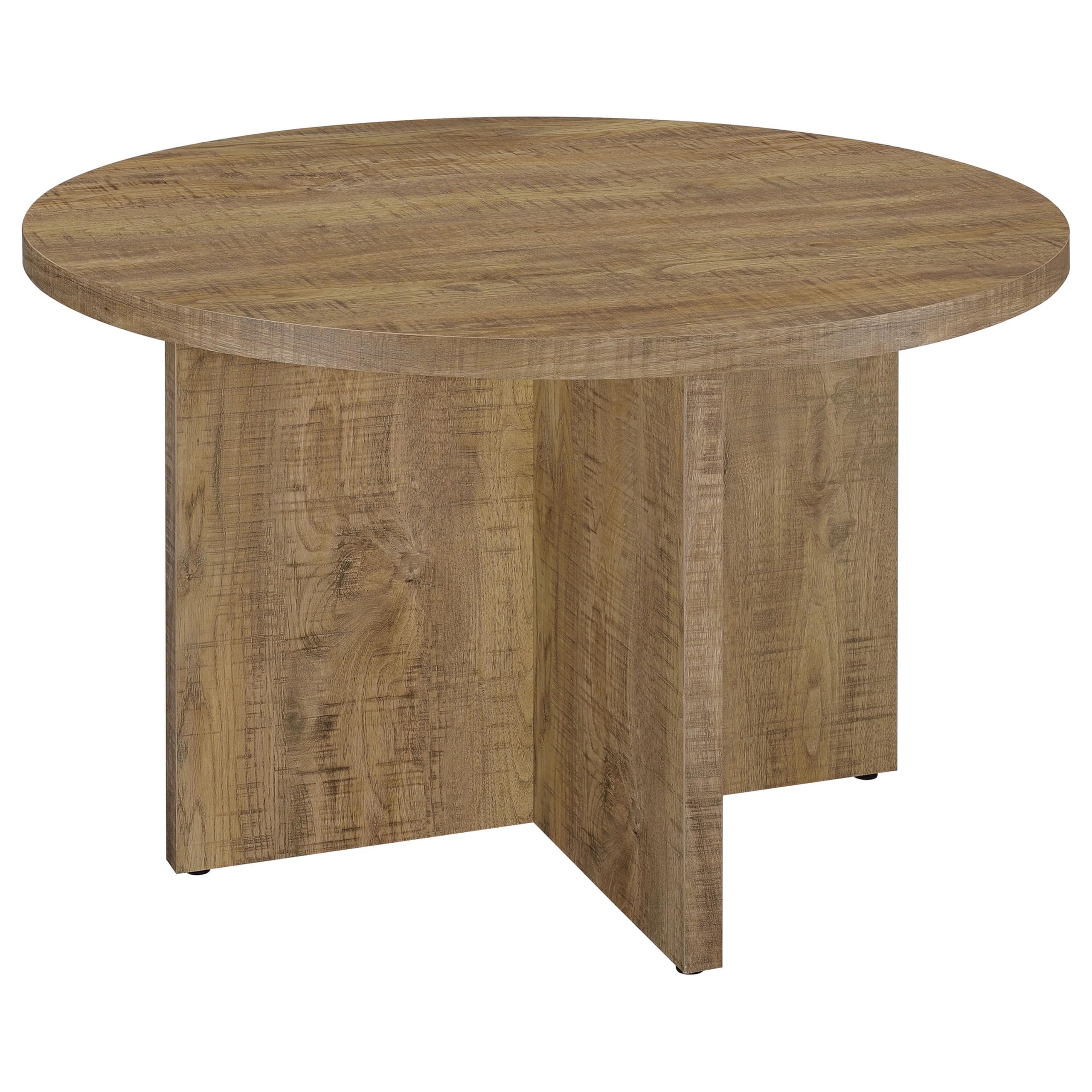 Lama Dining Table, 47 Inch Round Top X Cross Legs, Natural Brown Wood Frame