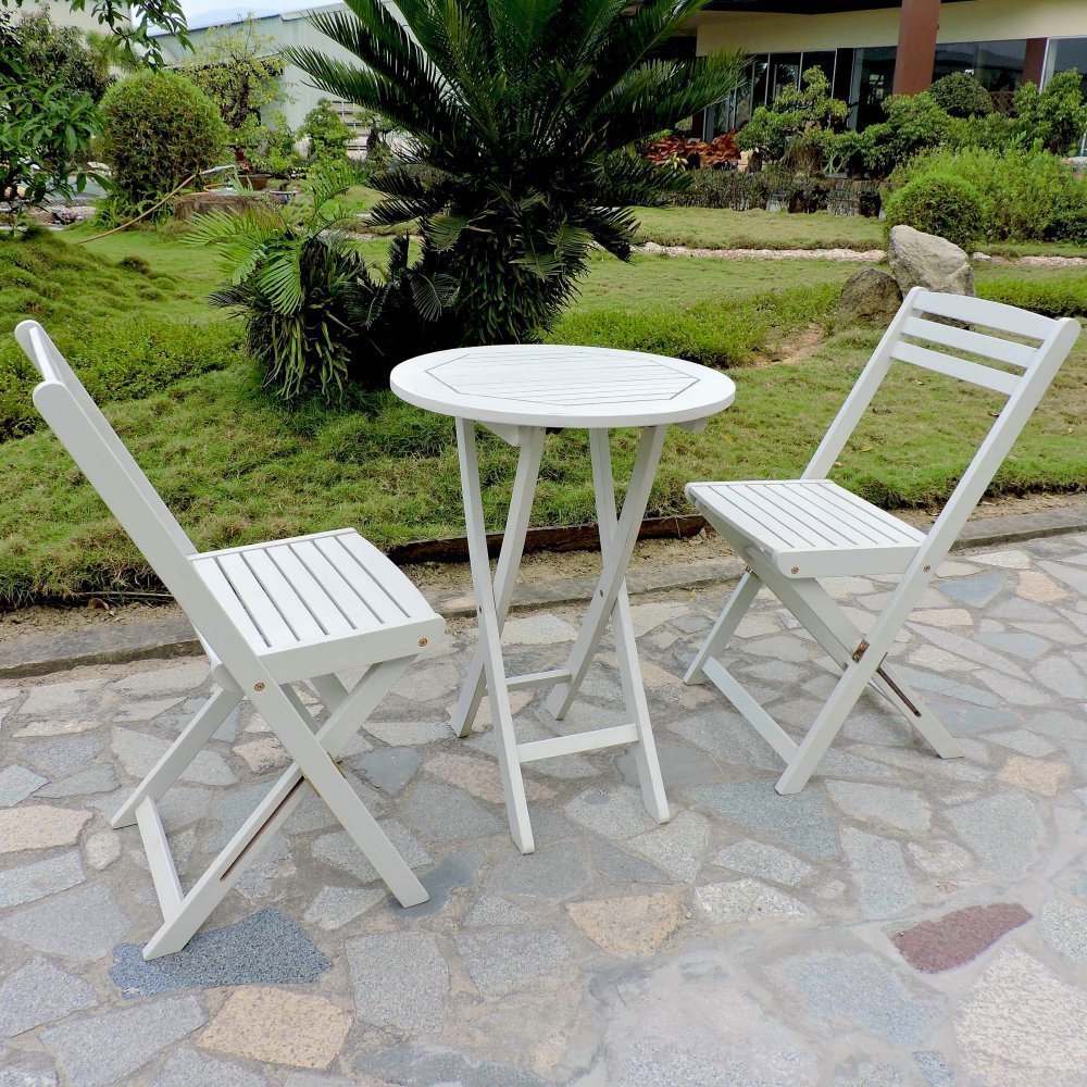 Royal Fiji Acacia Folding Bistro Set (Set of 3) - Antique White