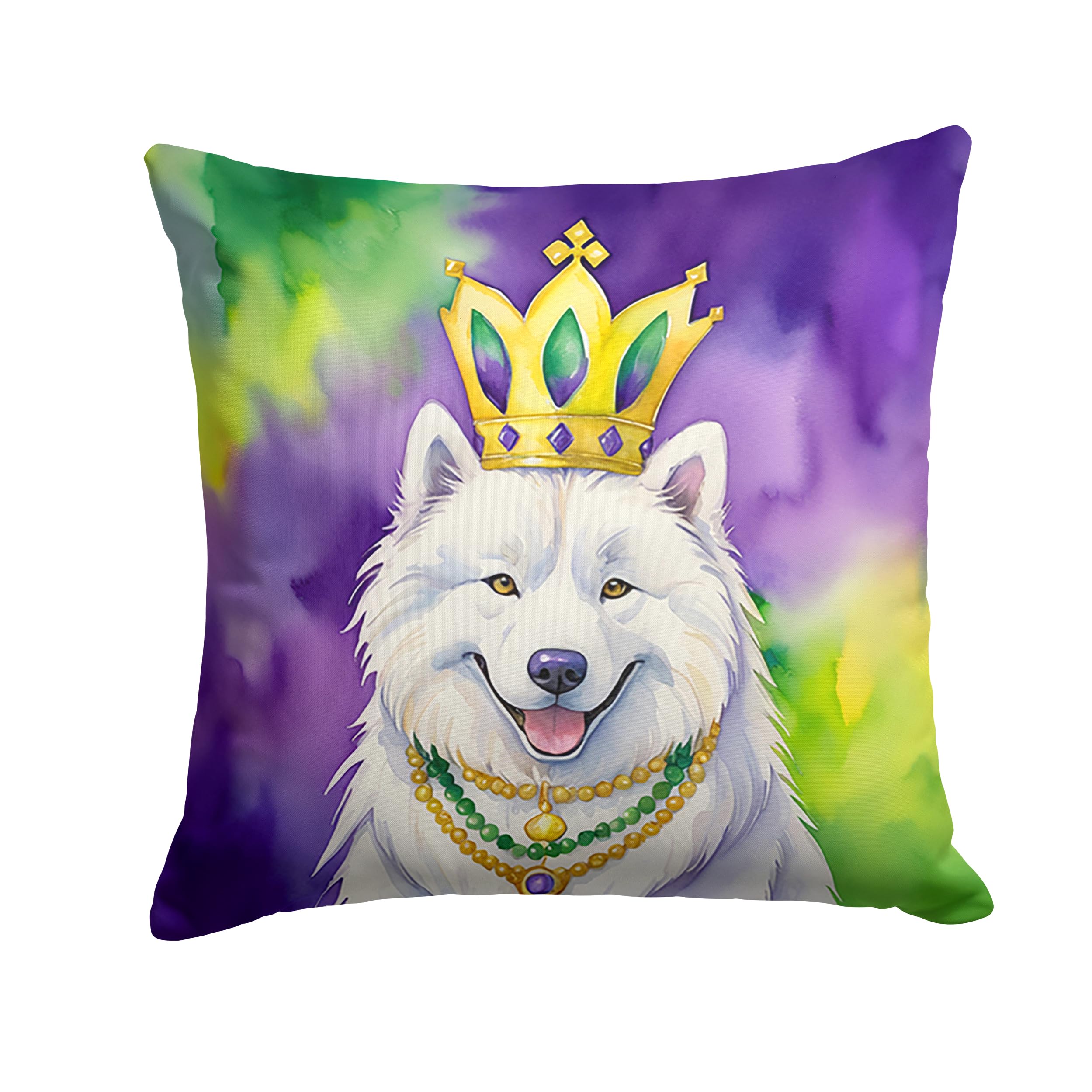 Carolines Treasures Samoyed King of Mardi Gras Throw Pillow Machine Washable, Indoor Outdoor Decorative Pillow for Couch, Bed or Patio, 14Hx14W