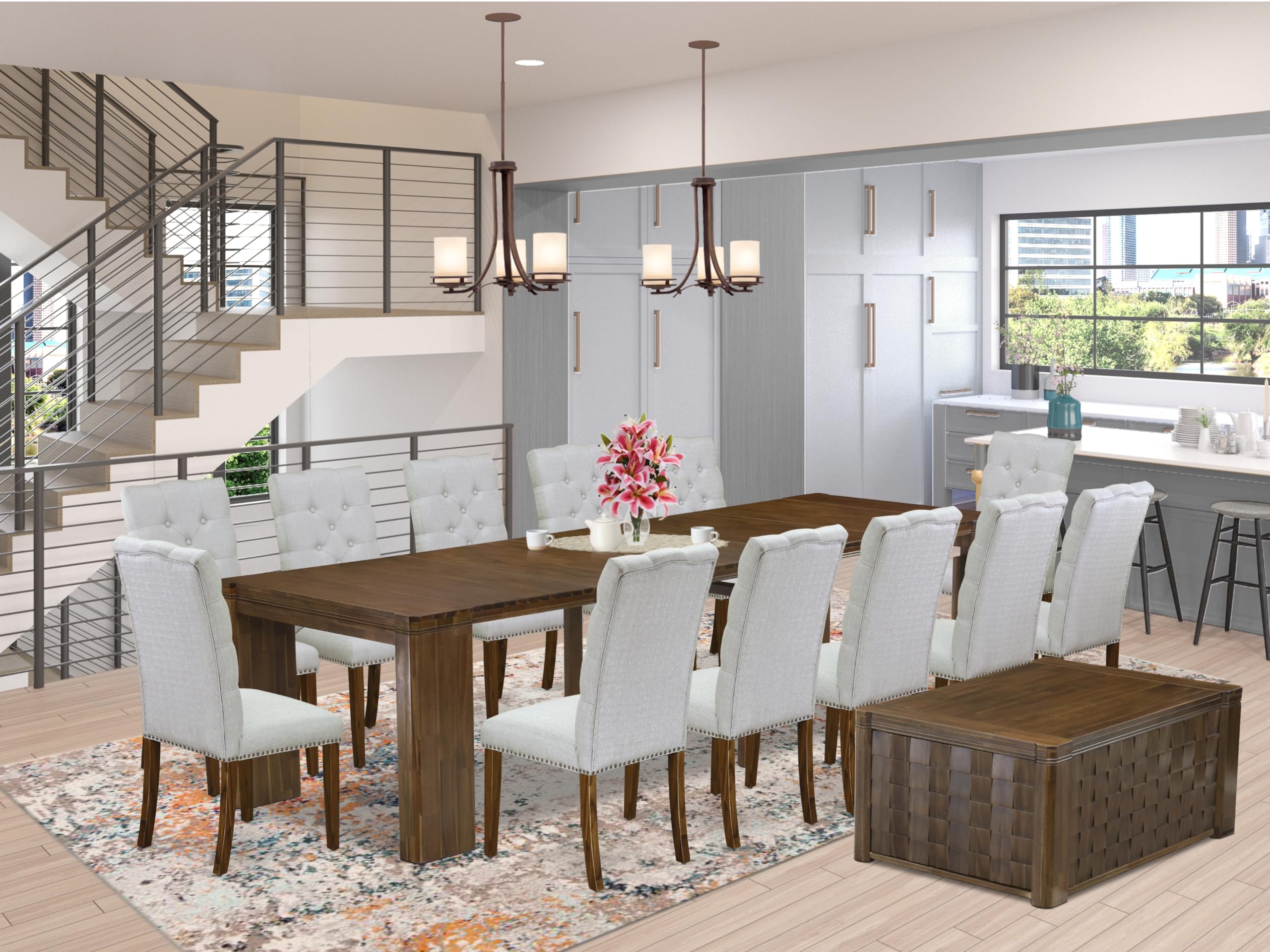 14 Pieces Extendable Dining Set Includes a Rectangle Kitchen Table