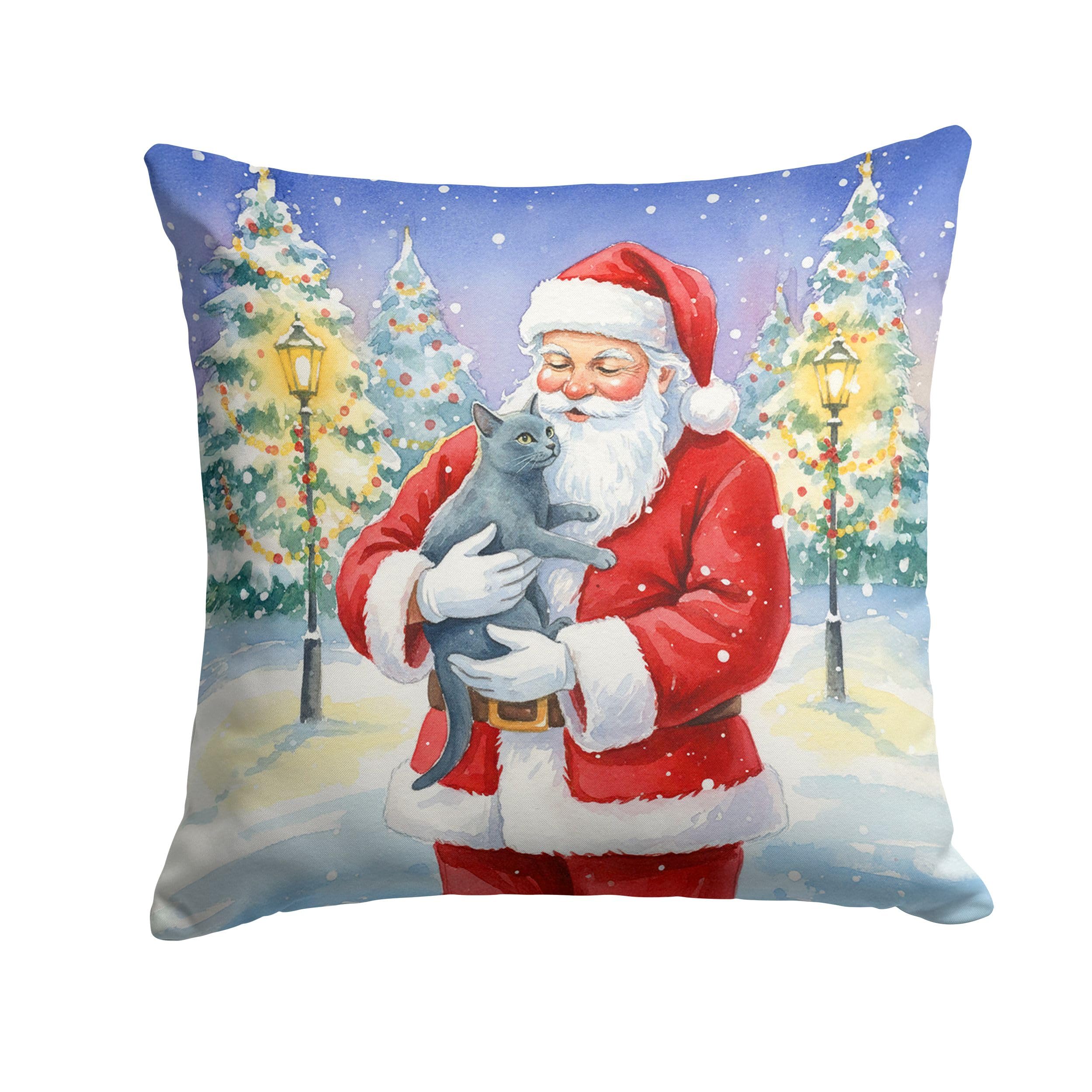 Carolines Treasures Korat Cat with Santa Claus Throw Pillow Decorative Indoor Outdoor Accent Cushion for Couch, Bed or Patio, 18Hx18W