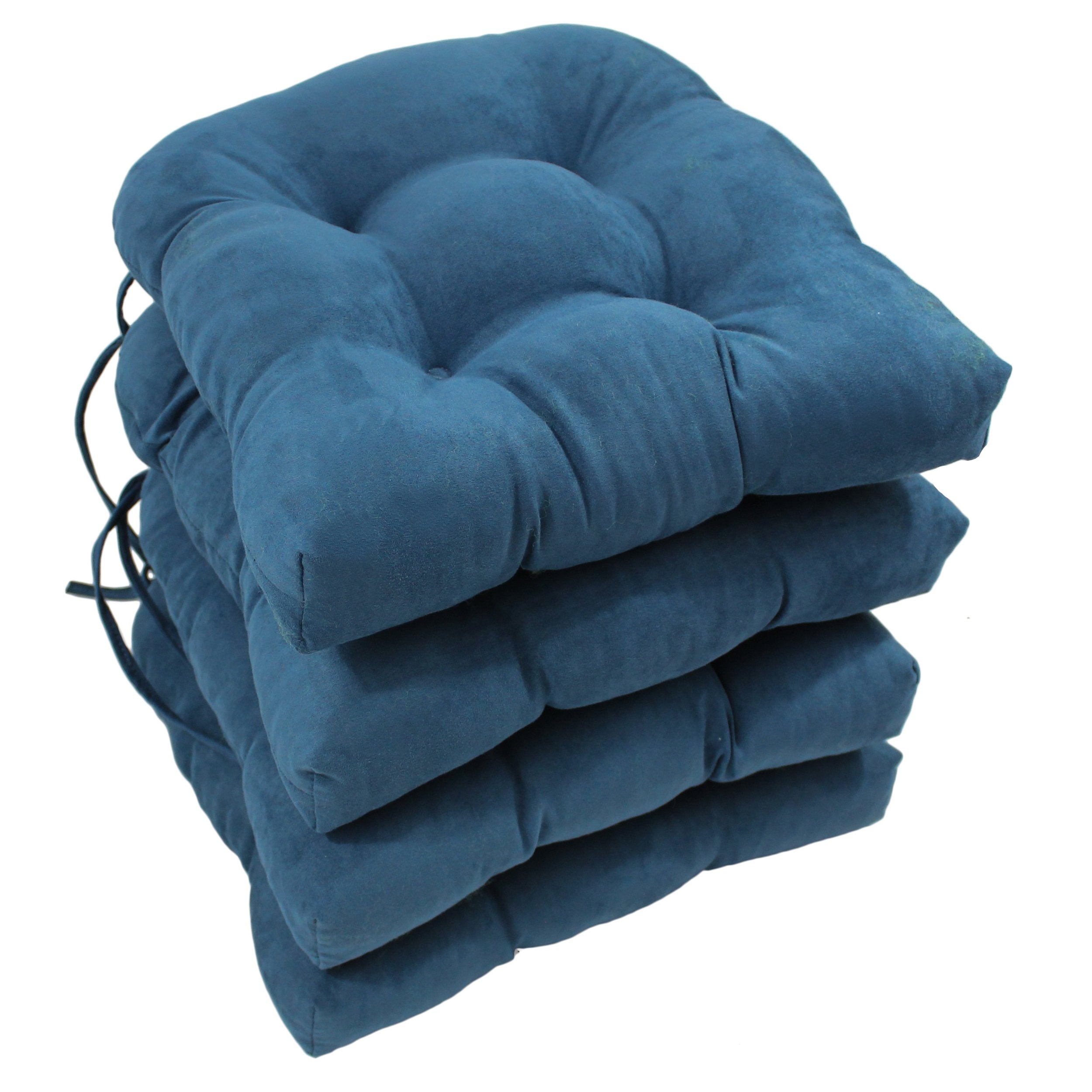 16-inch Solid Micro Suede U-shaped Tufted Chair Cushions (Set of 4) - Indigo