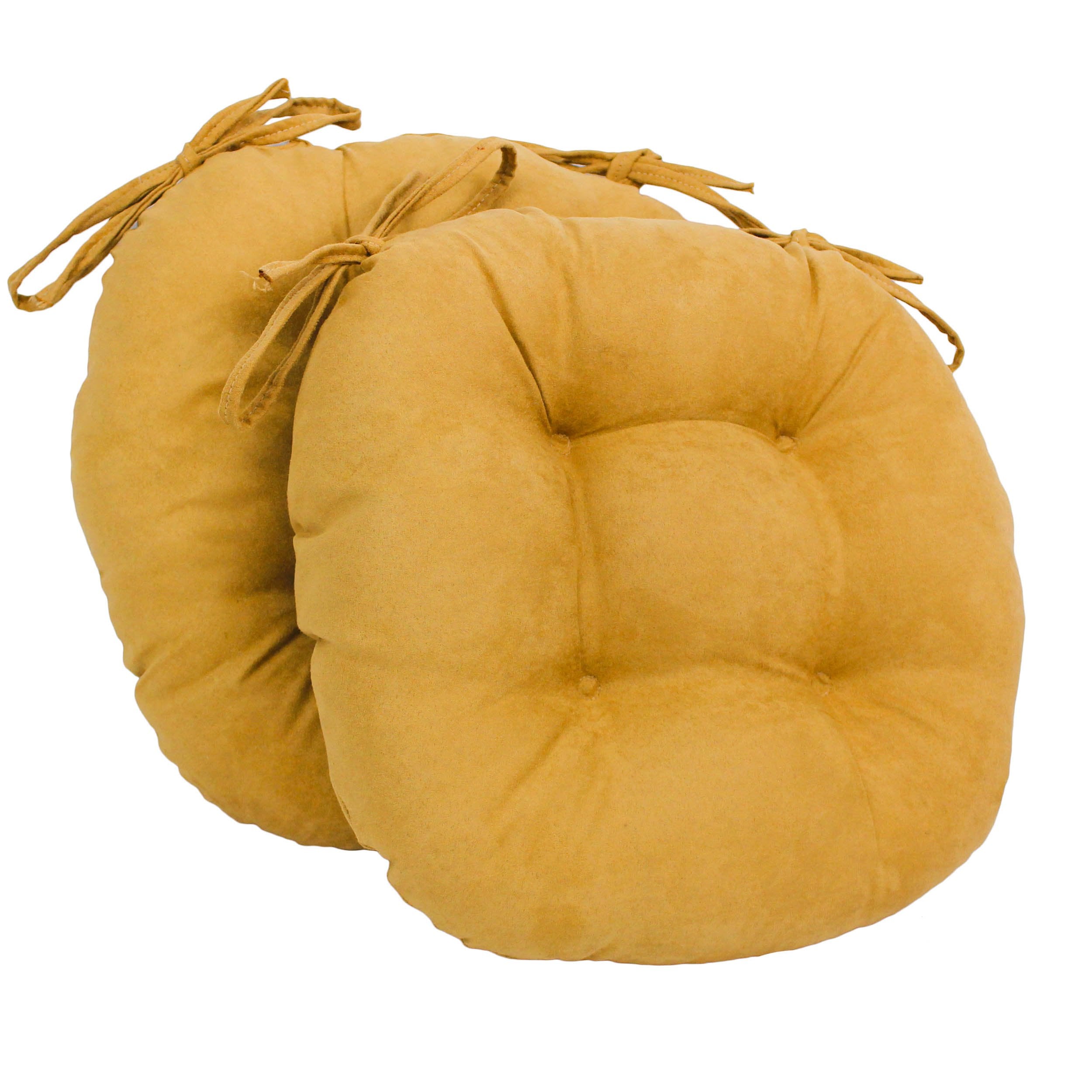 16-inch Solid Micro Suede Round Tufted Chair Cushions (Set of 2) - Lemon