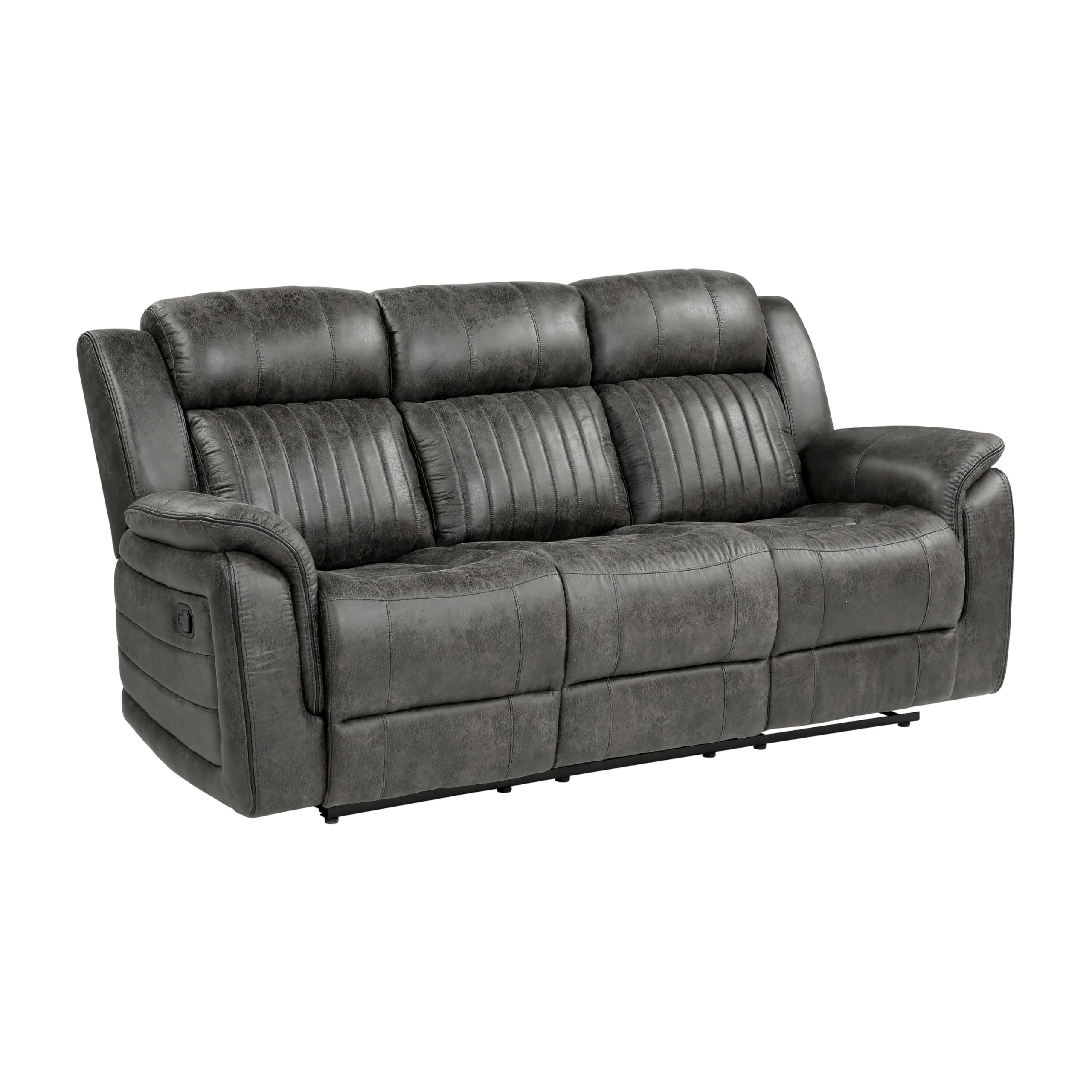 Bento 84 Inch Dual Manual Recliner Sofa, Brownish Gray Polished Microfiber