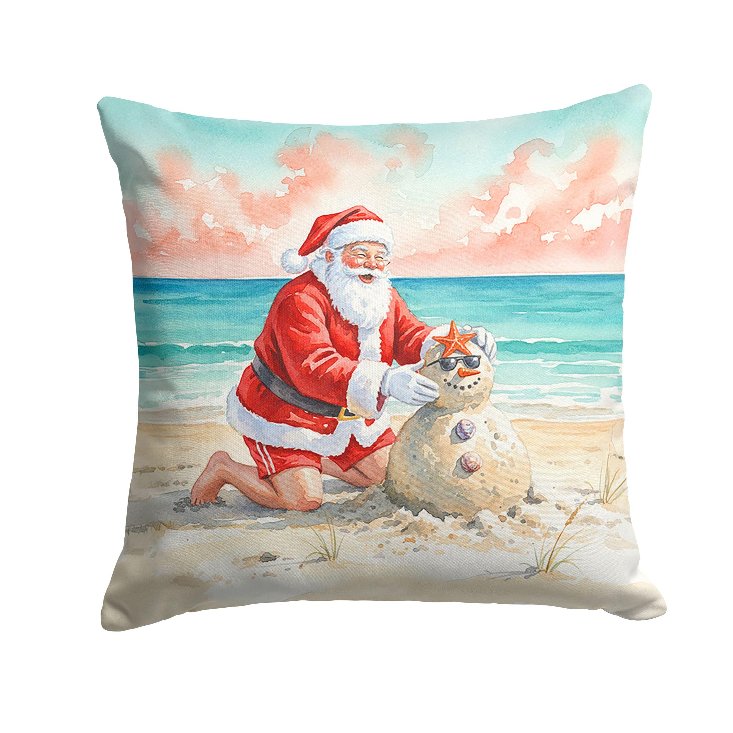 Carolines Treasures Santa Claus Building a Sand Snowman Christmas Throw Pillow Decorative Indoor Outdoor Accent Cushion for Couch, Bed or Patio, 18Hx18W
