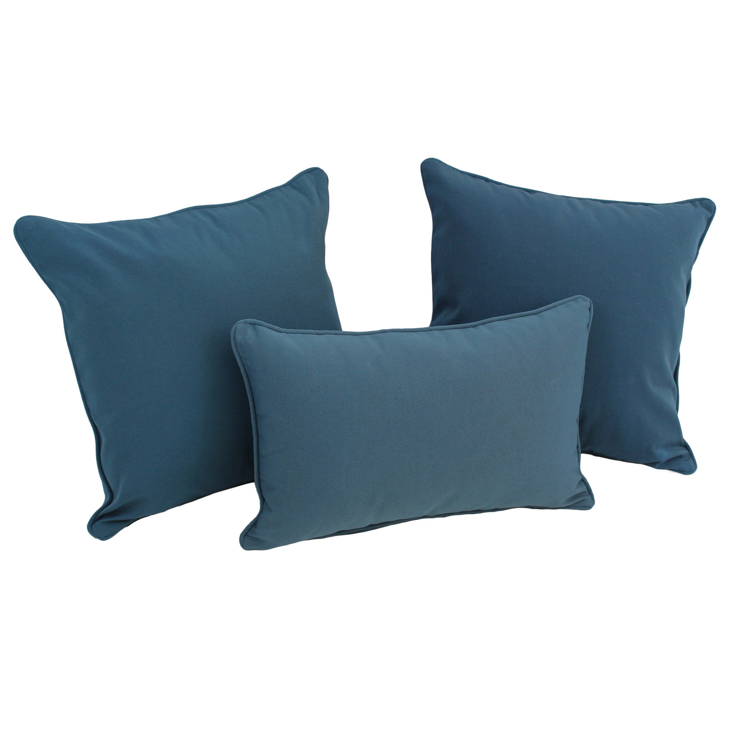 Double-corded Solid Twill Throw Pillows with Inserts (Set of 3) - Indigo