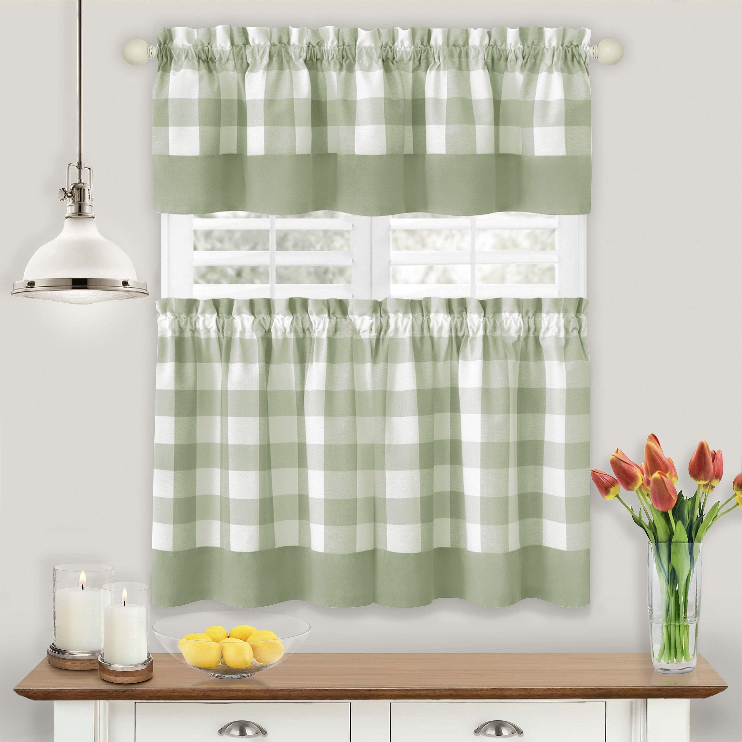 Hunter Window Curtain Tier Pair and Valance Set - 57x24 - Apple Green