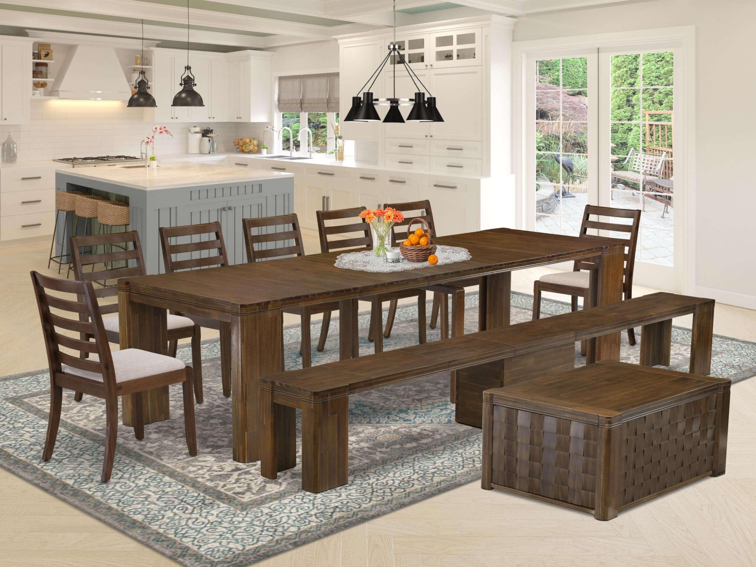 10 Pieces Extendable Dining Set Includes 1 Rectangle Kitchen Table